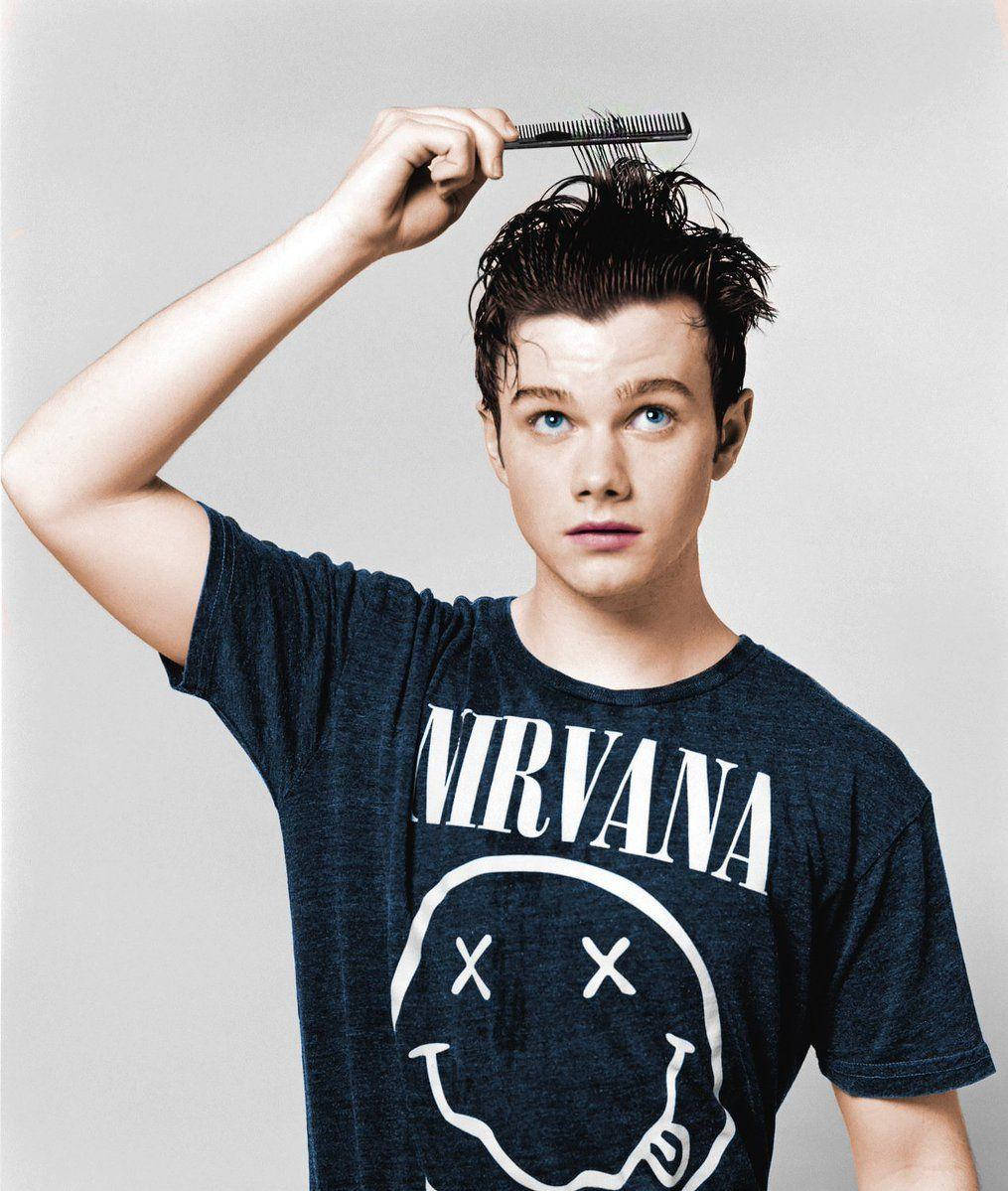 Chris Colfer, Nirvana t-shirt, tousled hair, SD Phone Wallpaper
