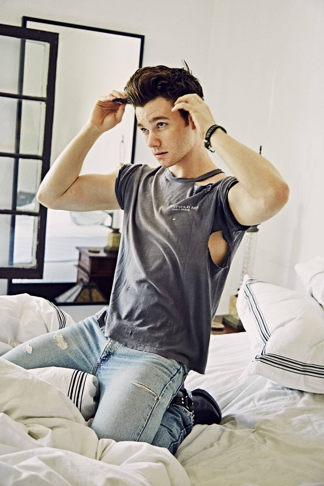 Chris Colfer, men's fashion, tousled hair, Full HD Phone Wallpaper