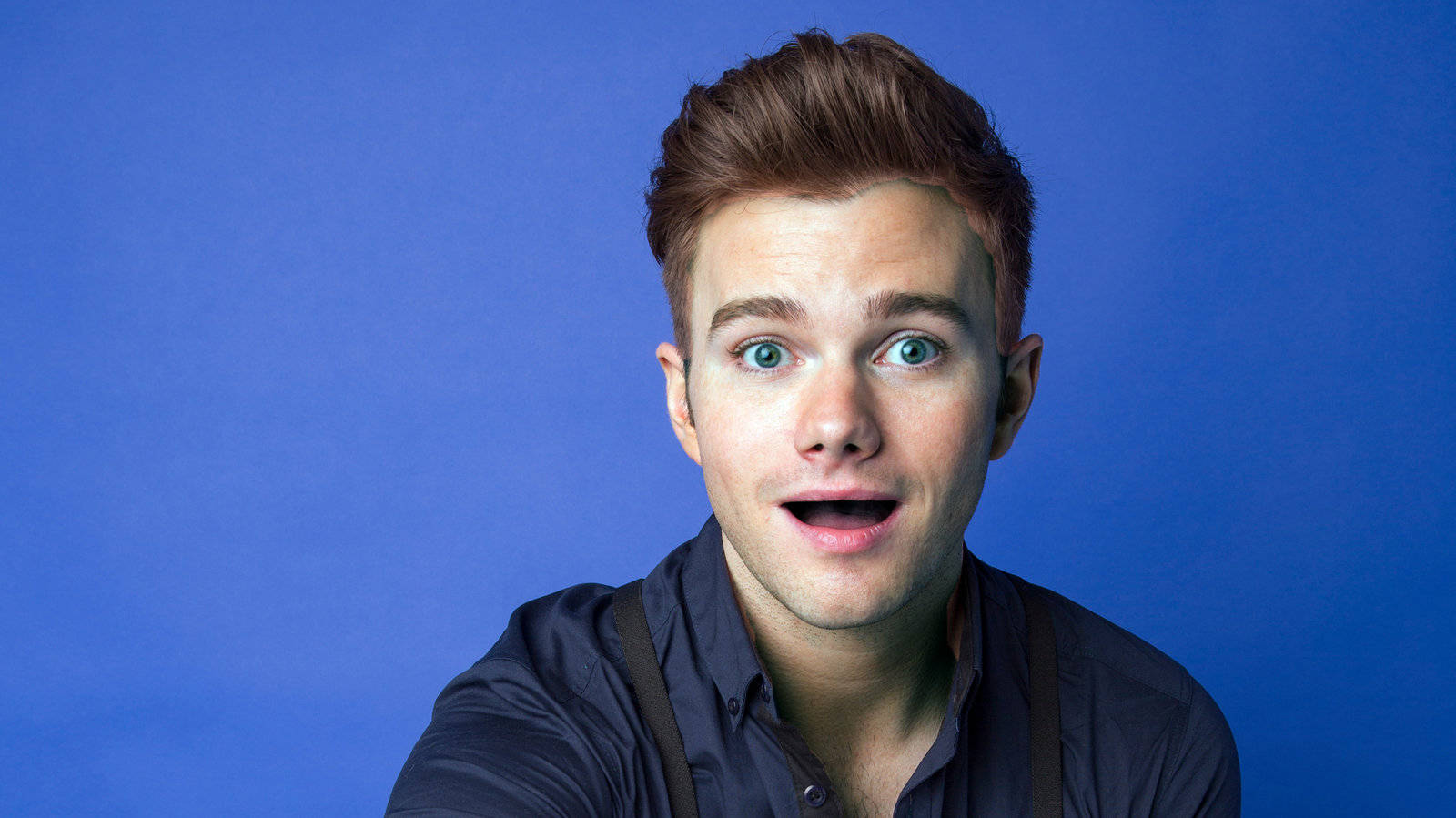 Chris Colfer, wide blue eyes, surprised expression, HD Desktop Wallpaper