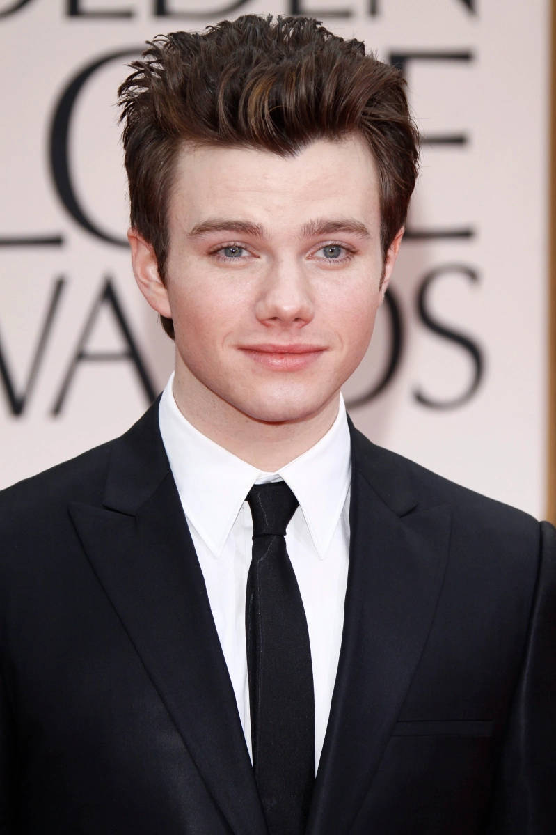Chris Colfer, black suit, tie, SD Phone Wallpaper