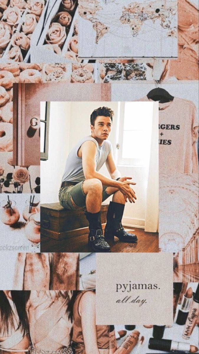Chris Colfer, pyjamas, wooden chest, SD Phone Wallpaper