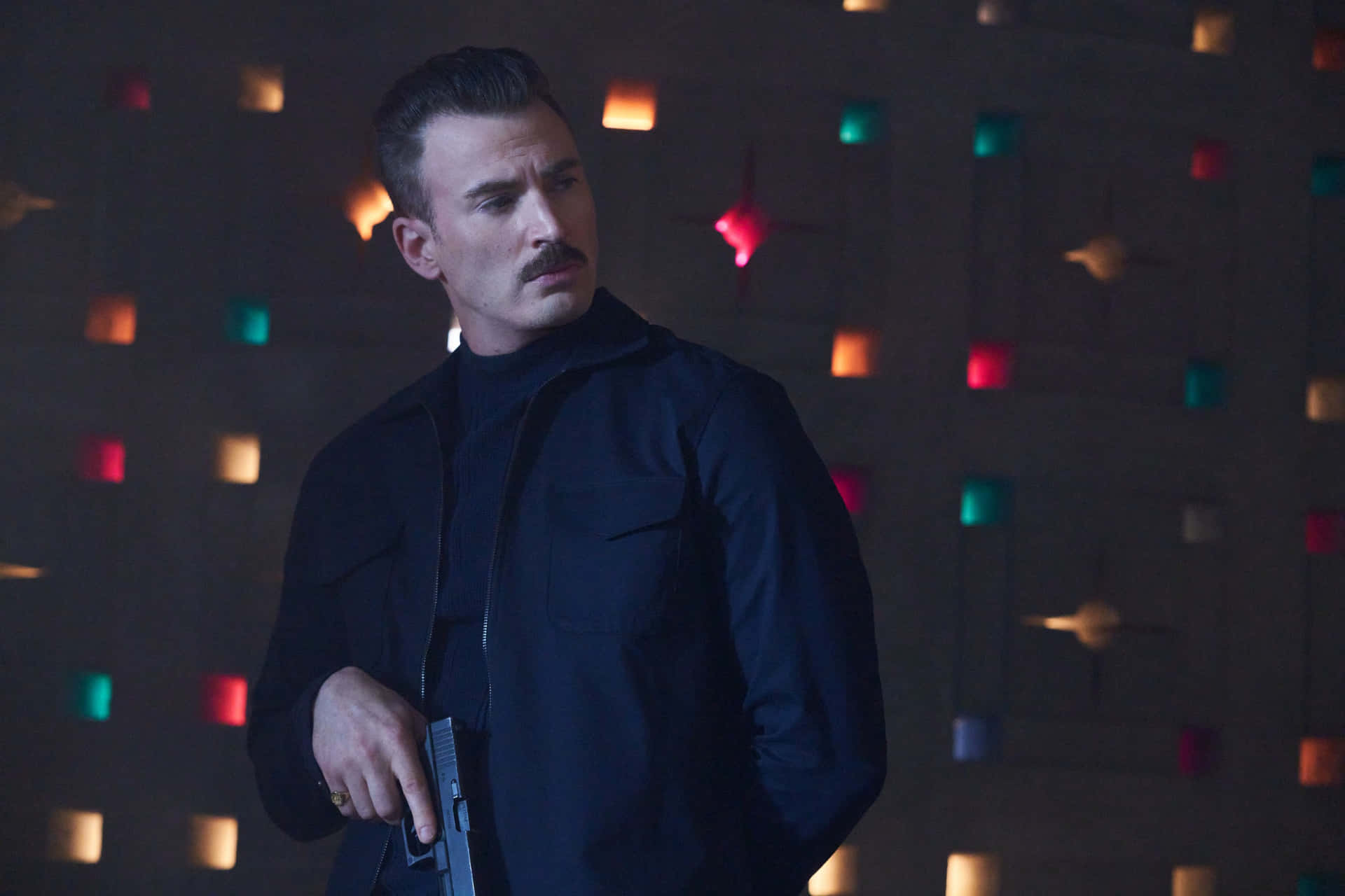Chris Evans, mustache, dark jacket, Full HD Desktop Wallpaper