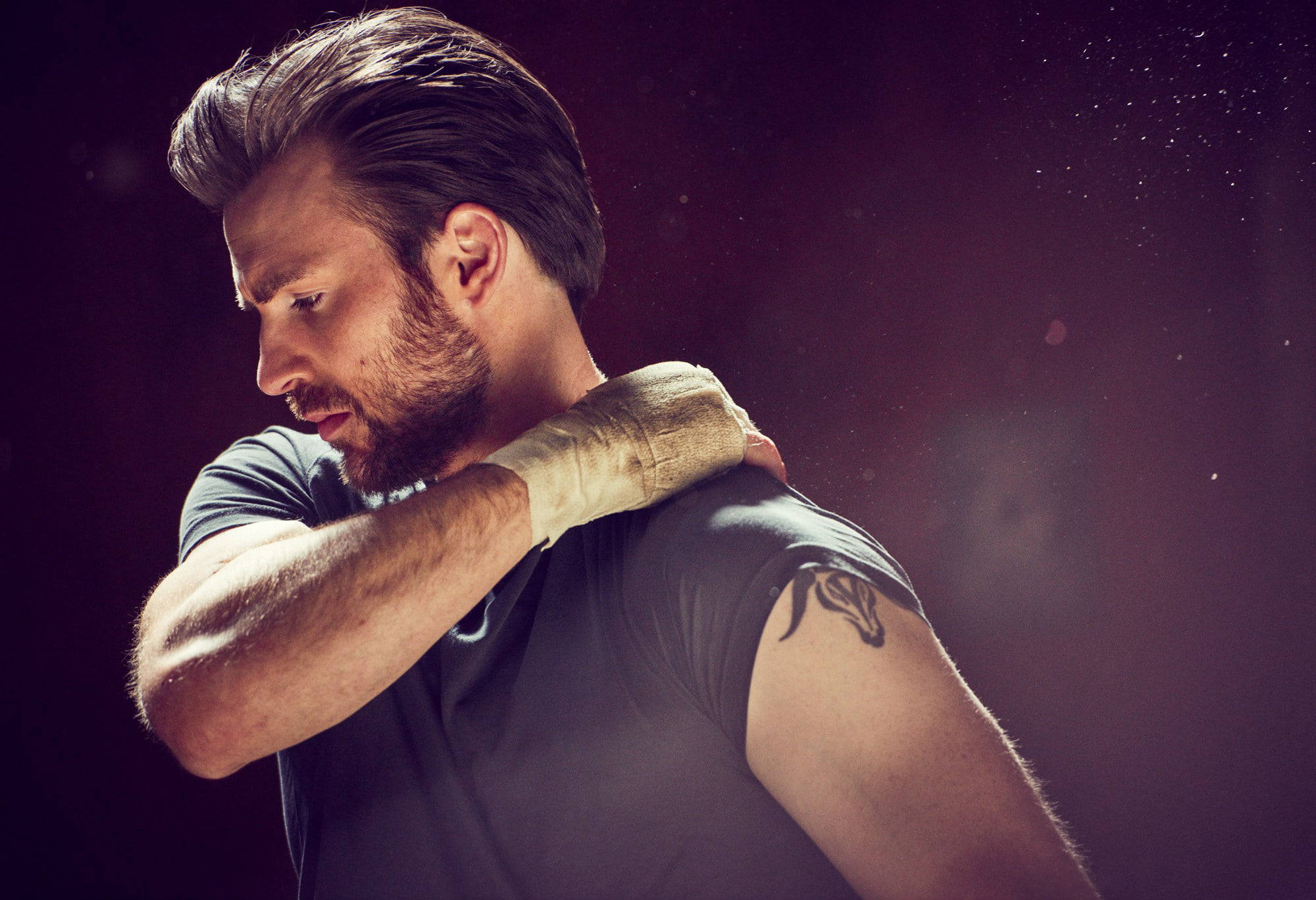 Chris Evans, buff actor, dark purple lighting, Full HD Desktop Wallpaper