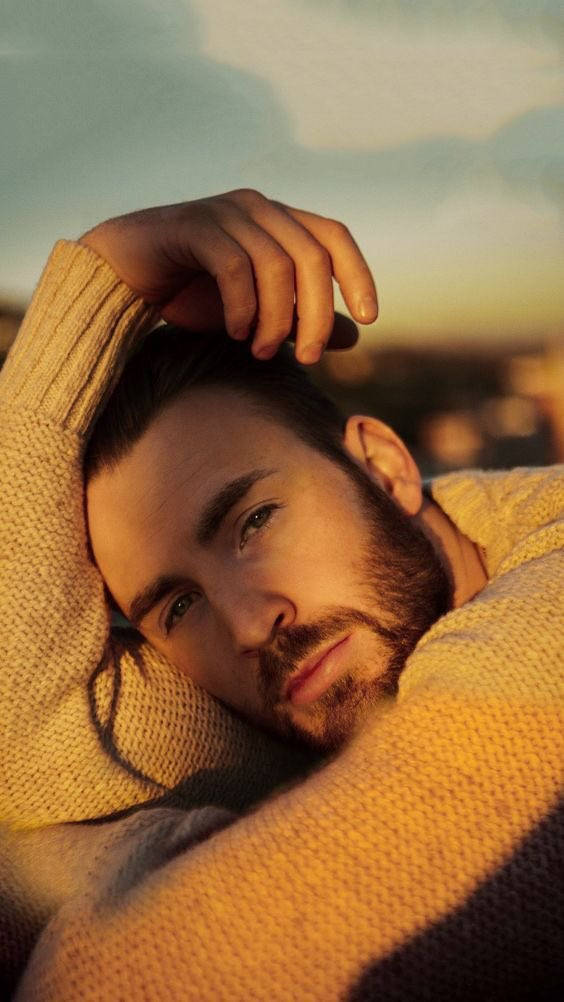 Chris Evans, sunset, beard, SD Phone Wallpaper