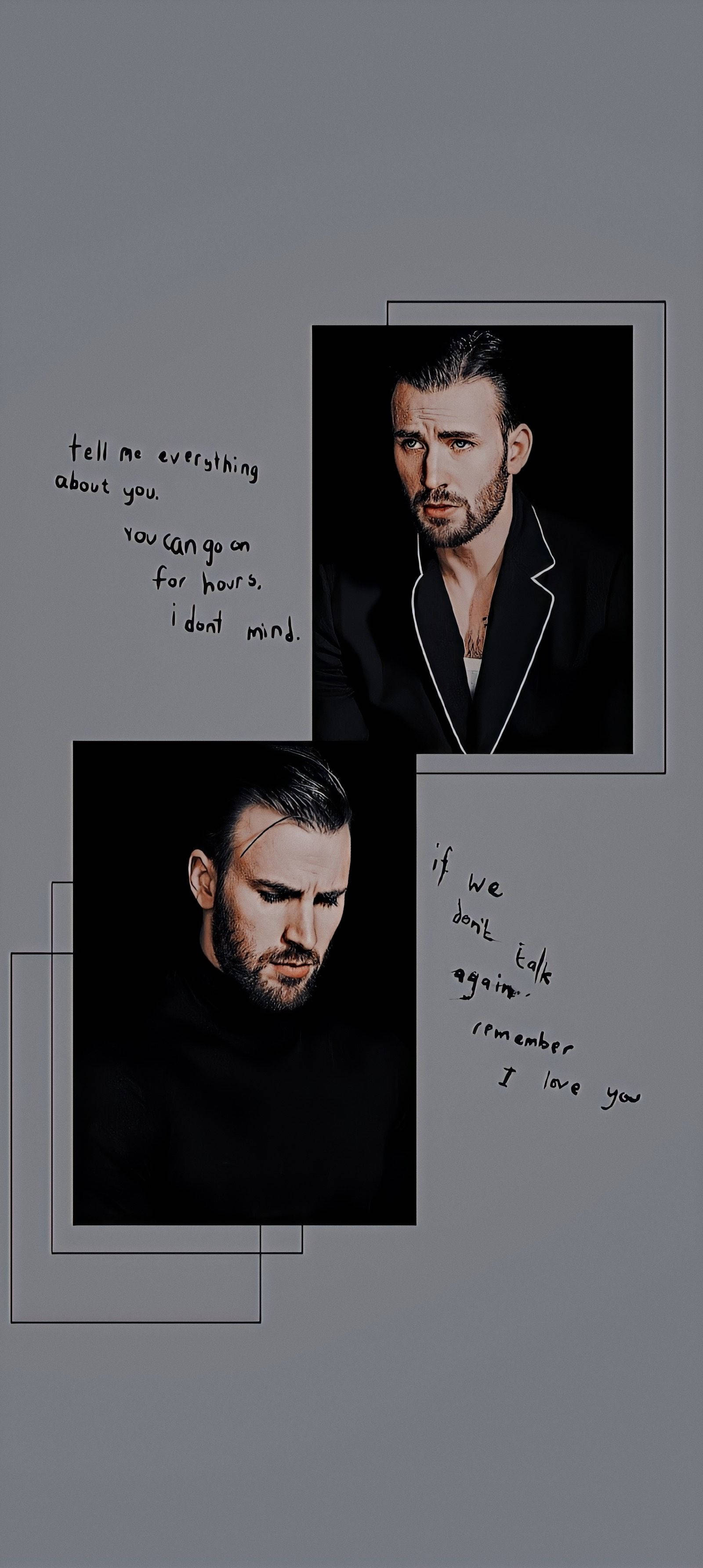 Chris Evans, black minimalist, gray background, 2K Phone Wallpaper