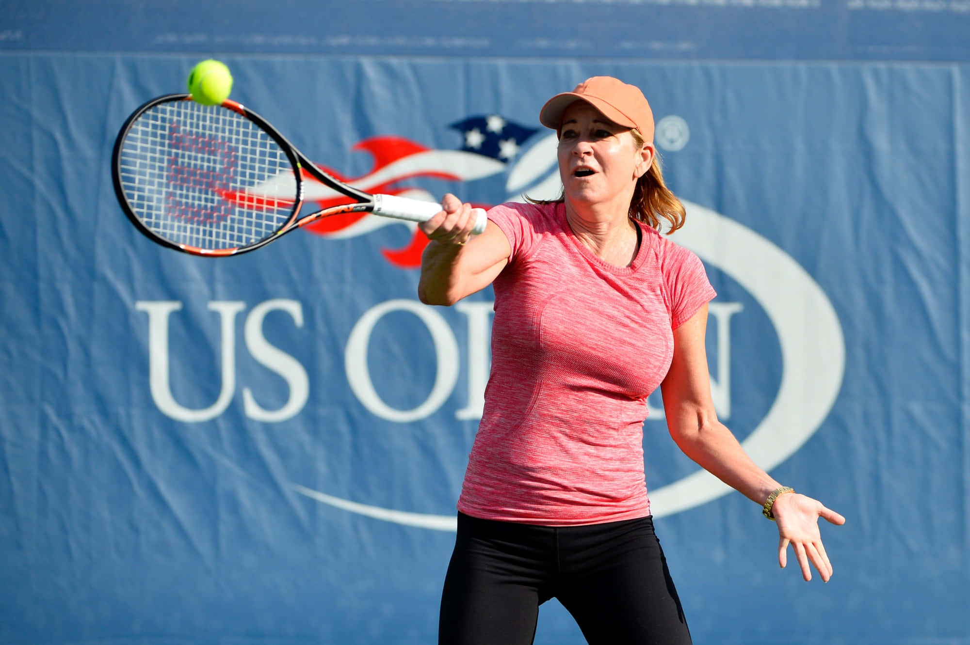 Chris Evert, pink shirt, yellow ball, Full HD Desktop Wallpaper