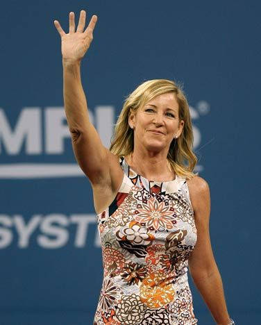 Chris Evert, floral dress, blue branded backdrop, SD Phone Wallpaper