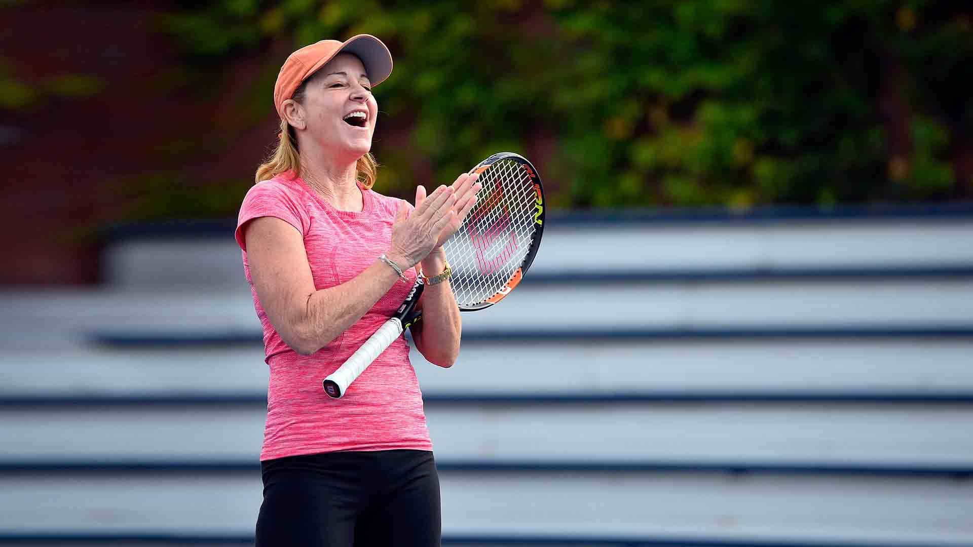 Chris Evert, pink shirt, orange cap, Full HD Desktop Wallpaper