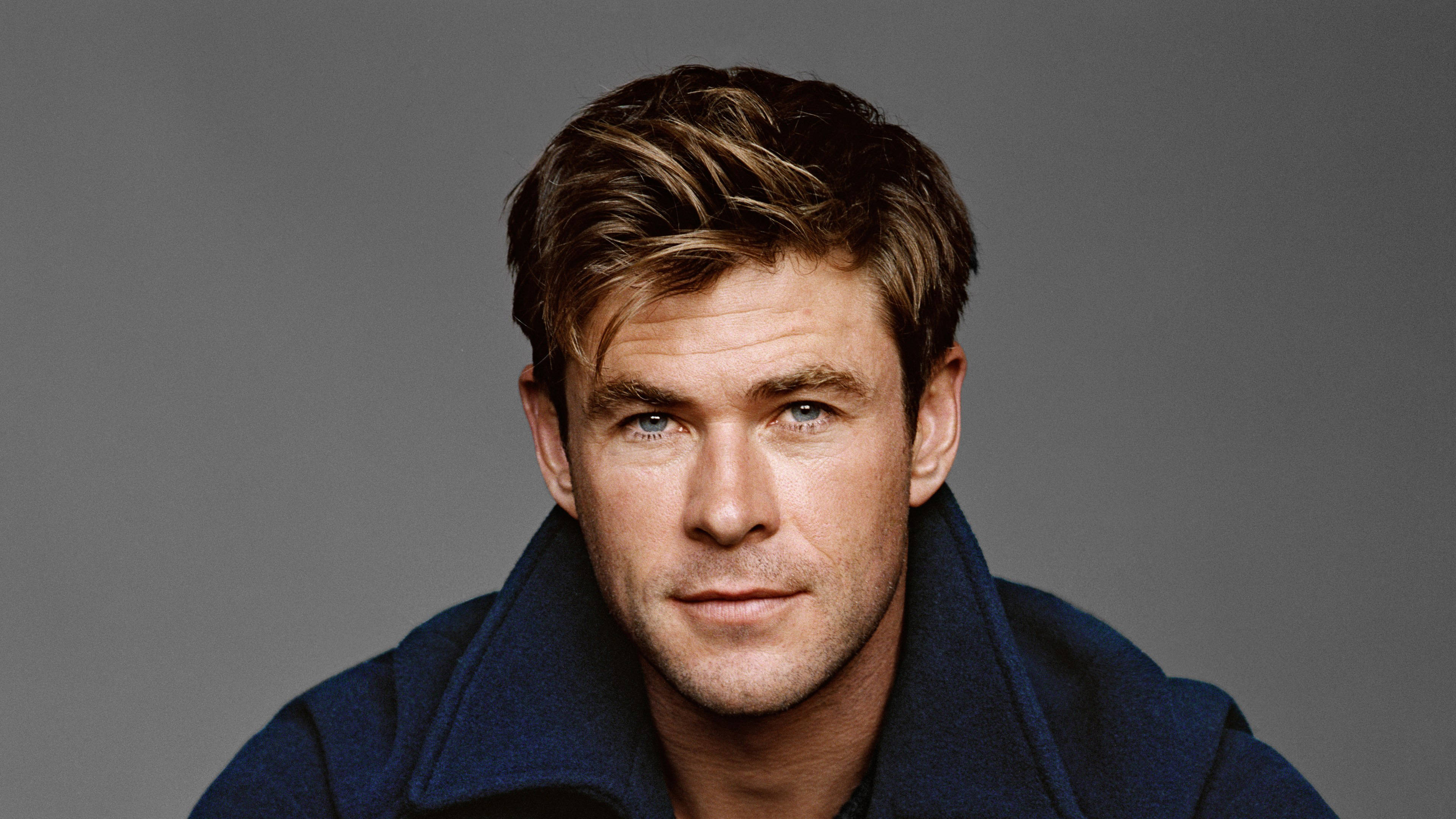 Chris Hemsworth, blue jacket, navy coat, 4K Desktop Wallpaper