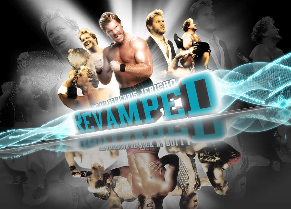 Chris Jericho, glowing blue energy waves, dynamic wrestling promo, SD Desktop Wallpaper