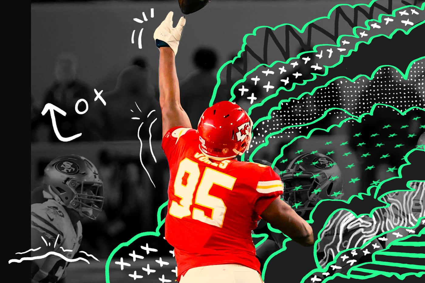 Chris Jones, red jersey, number 95, HD Desktop Wallpaper