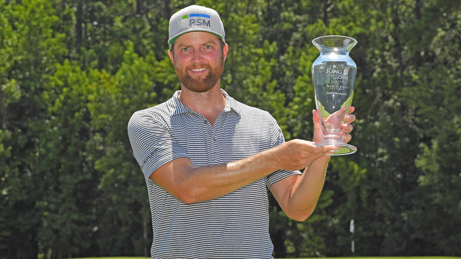 Chris Kirk, glass trophy, striped shirt, Full HD Desktop Wallpaper