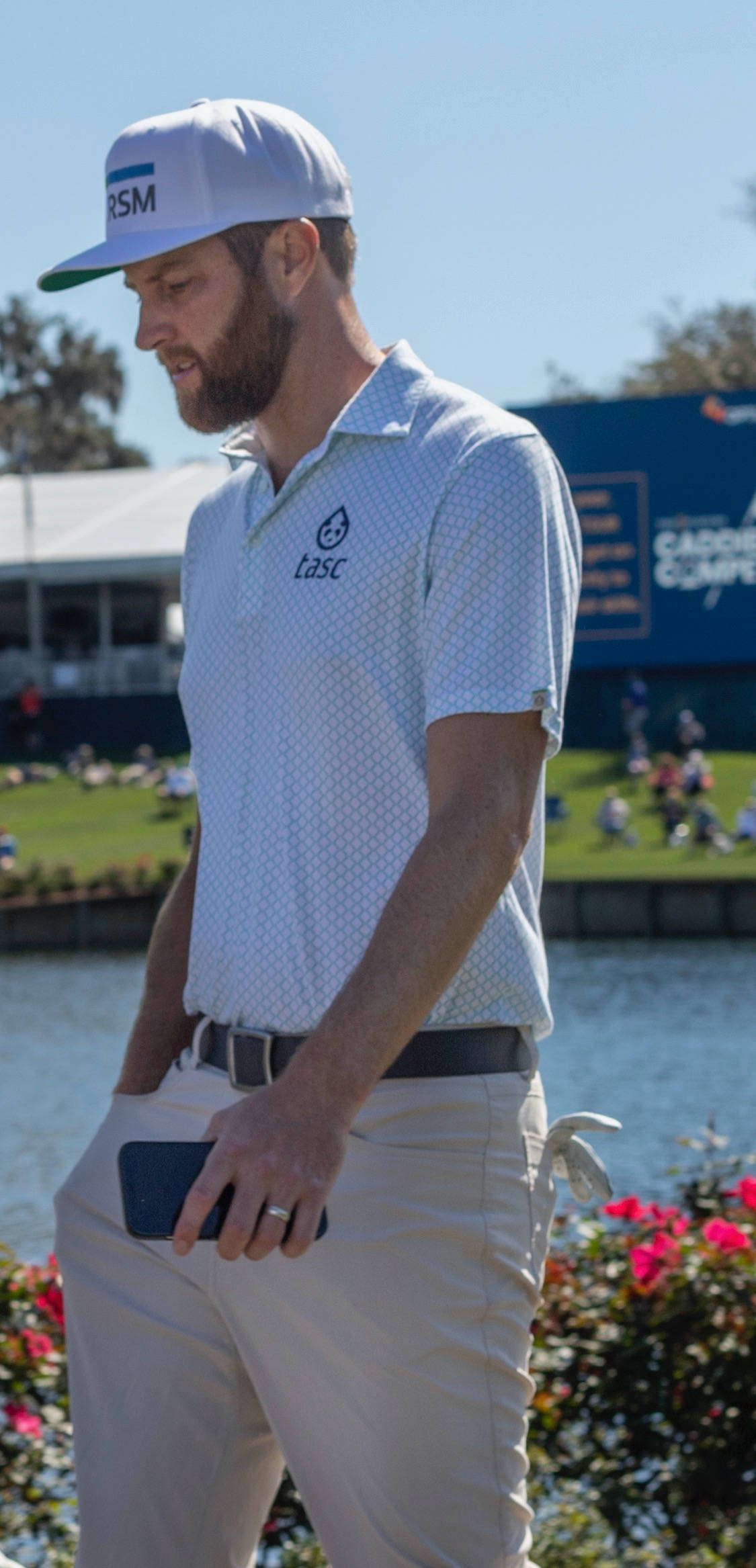 Chris Kirk, white cap, patterned polo, Full HD Phone Wallpaper