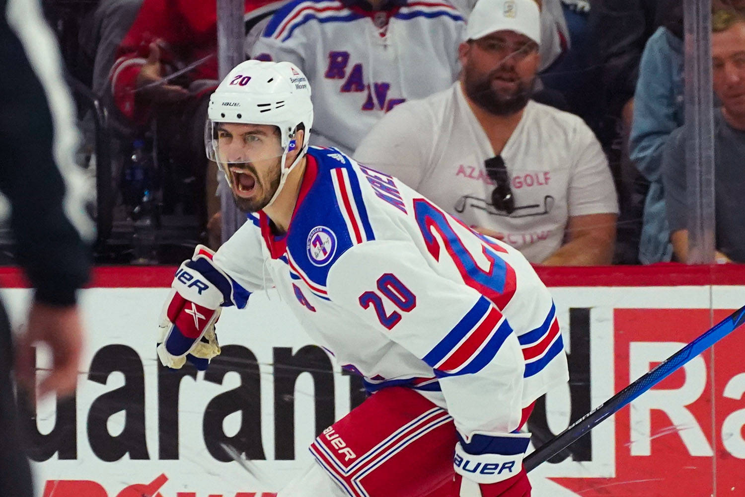 Chris Kreider, ice hockey winger, white blue and red uniform, HD Desktop Wallpaper