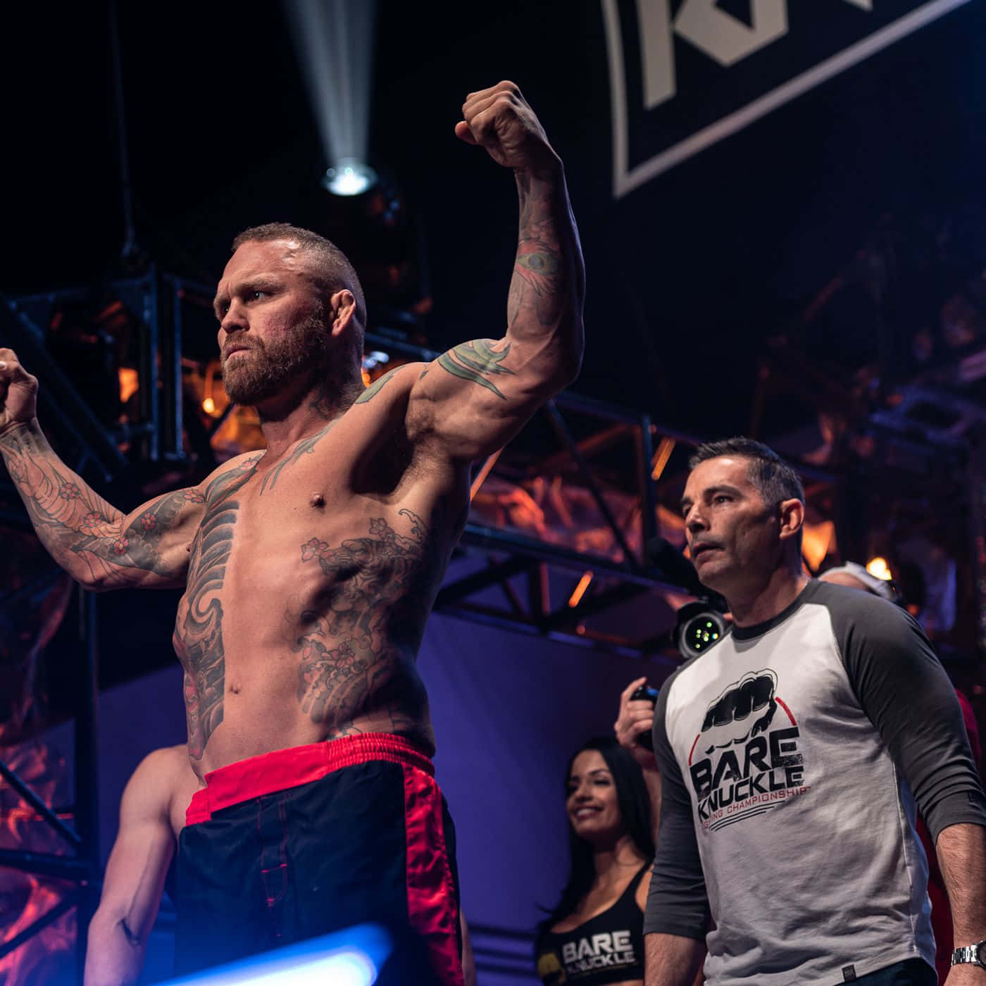 Chris Leben, tattooed bare-knuckle fighter, arena lights, HD Desktop Wallpaper