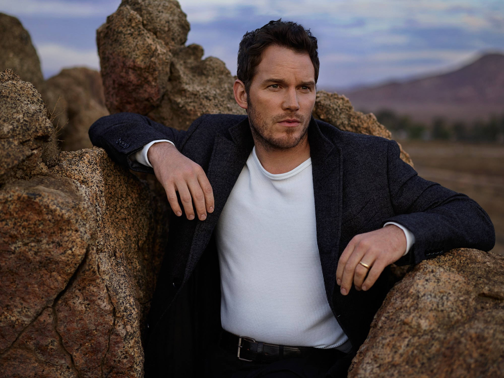 Chris Pratt, dark blazer, white shirt, Full HD Desktop Wallpaper