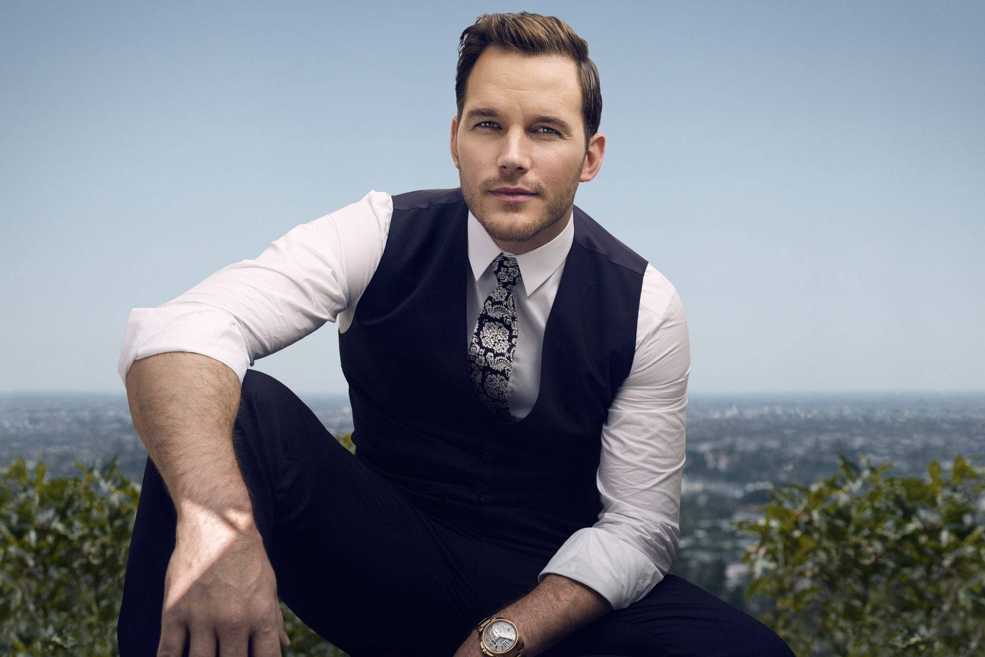Chris Pratt, UK Magazine, white shirt, Full HD Desktop Wallpaper