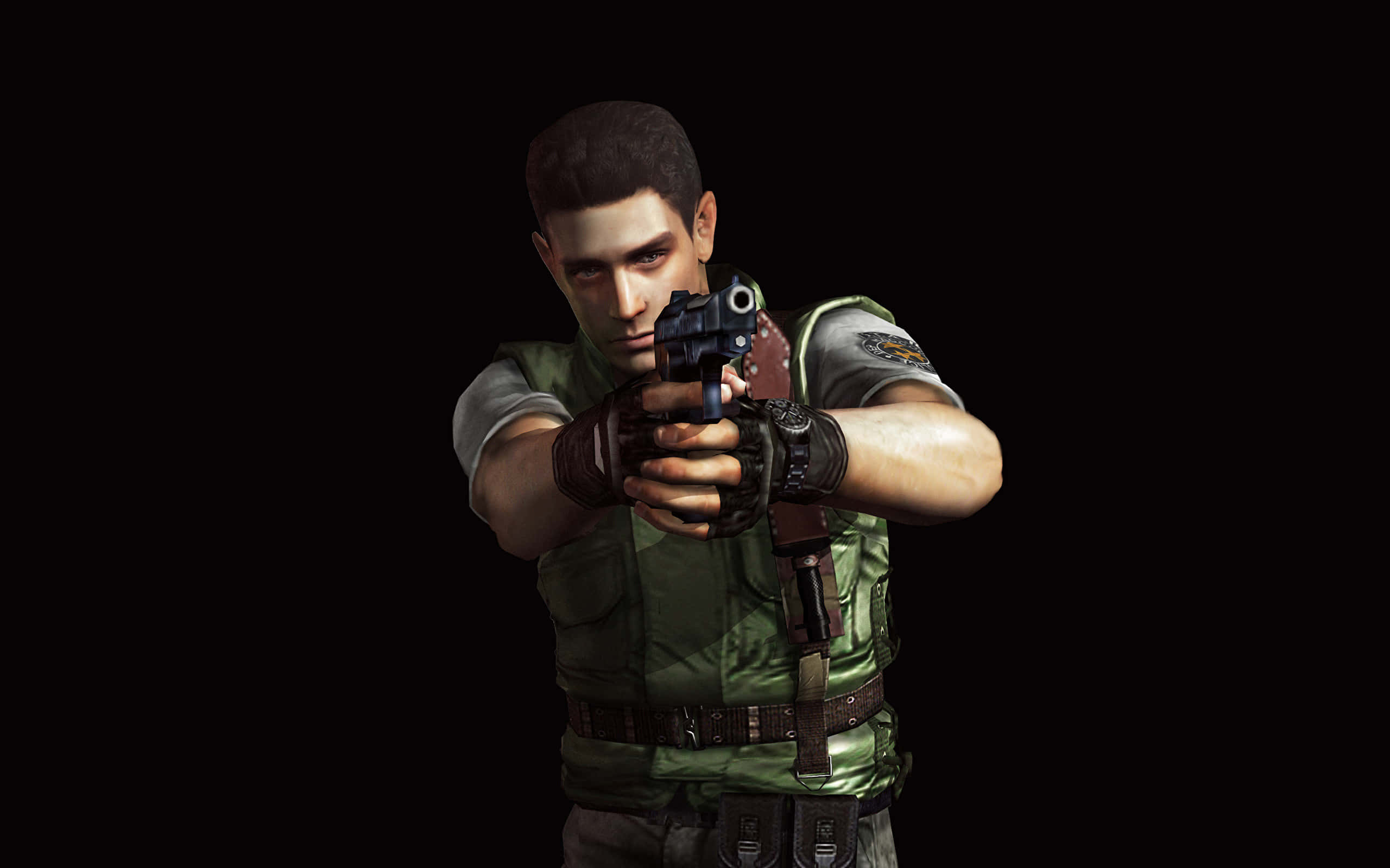 Chris Redfield, green tactical gear, pistol, 2K Desktop Wallpaper