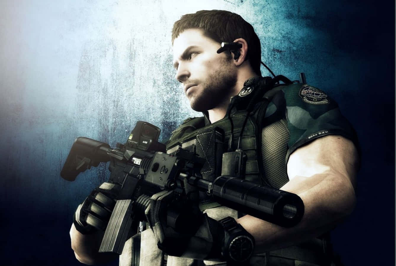 Chris Redfield, tactical gear, rifle, HD Desktop Wallpaper