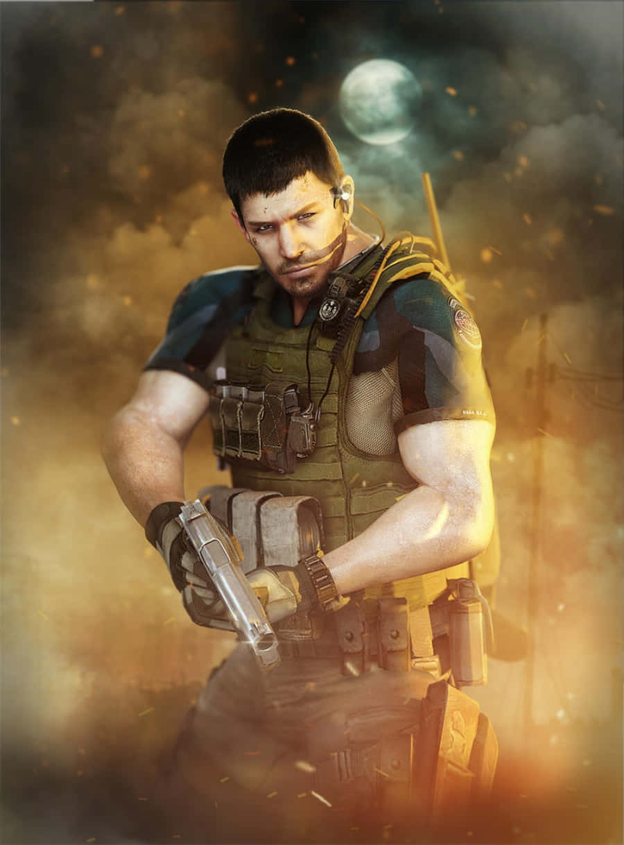 Chris Redfield, tactical gear, pistol, SD Phone Wallpaper