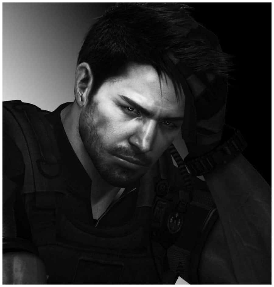 Chris Redfield, tactical gear, black and white, SD Phone Wallpaper