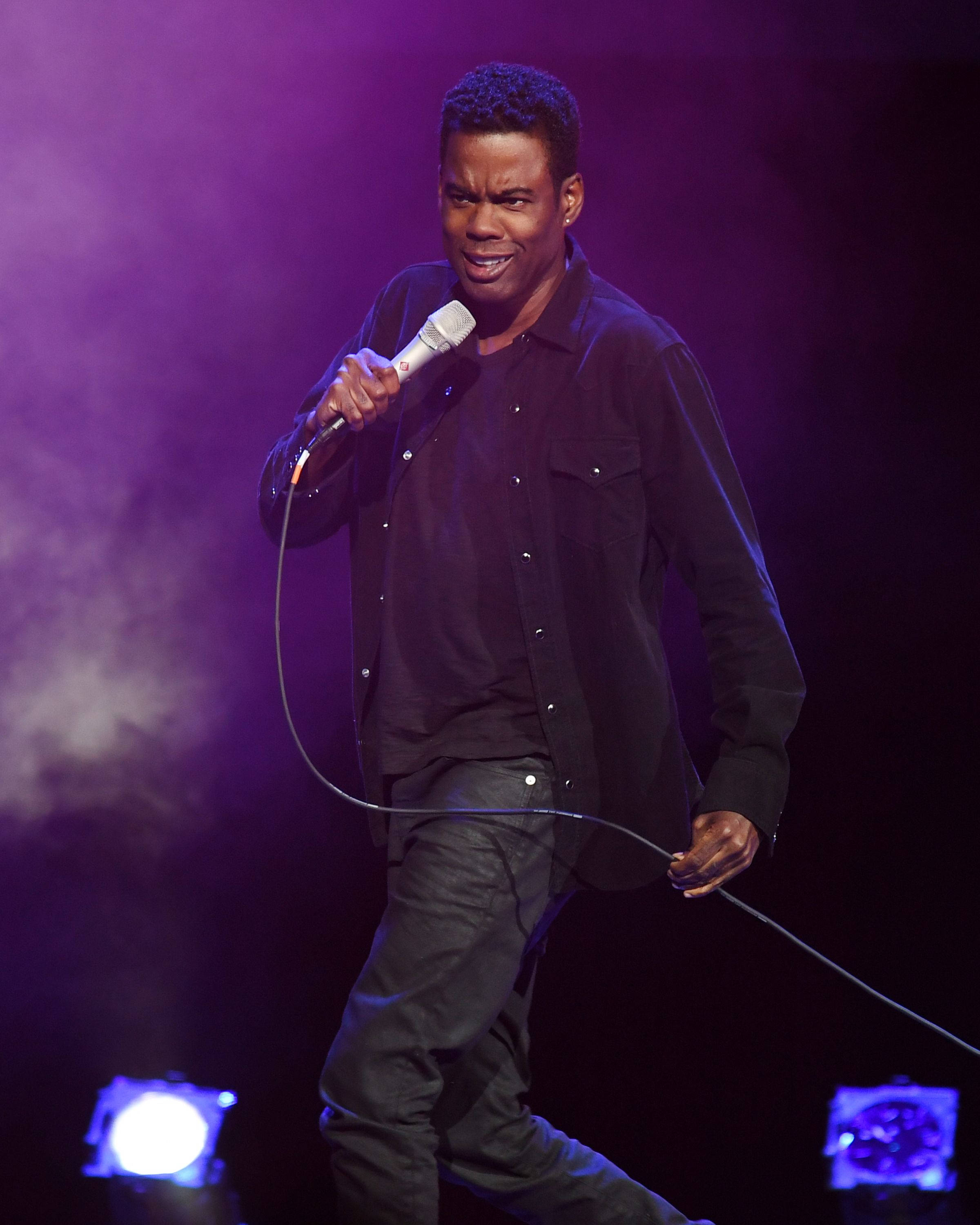 Chris Rock, purple lights, microphone, 2K Phone Wallpaper