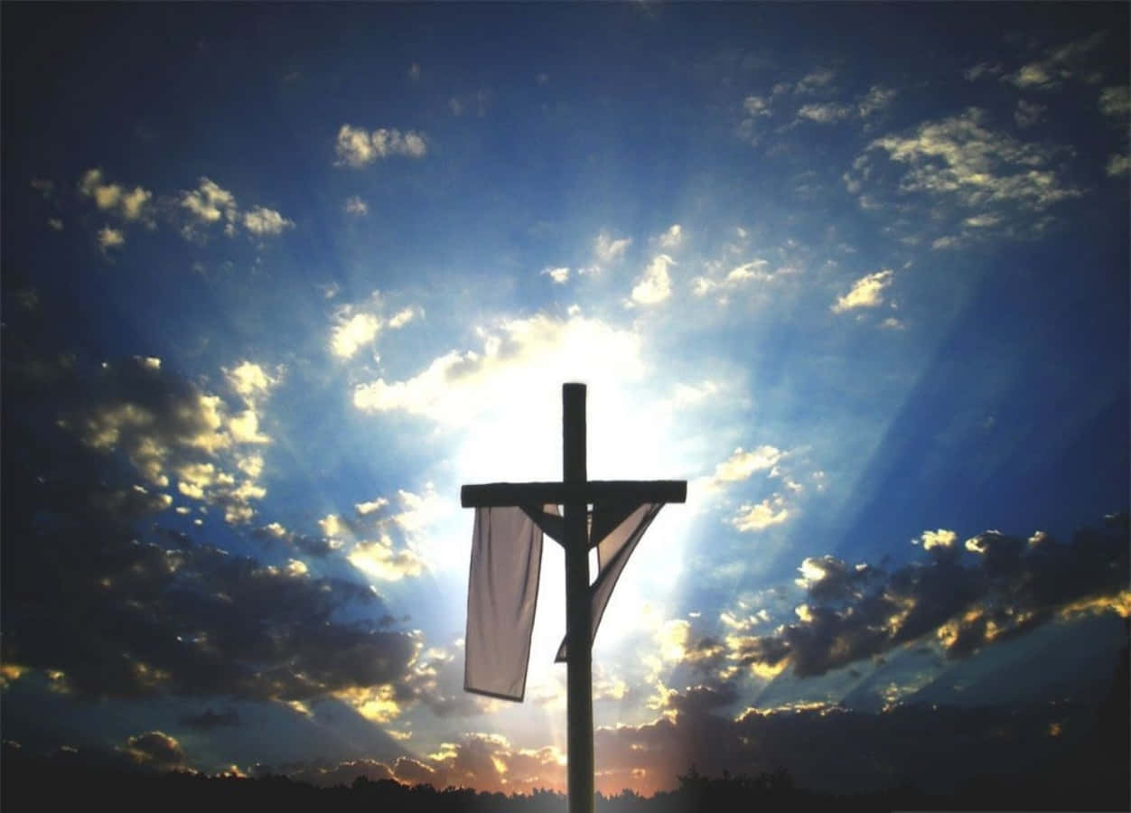 Christ Is Risen, wooden cross silhouette, dramatic sky, SD Desktop Wallpaper