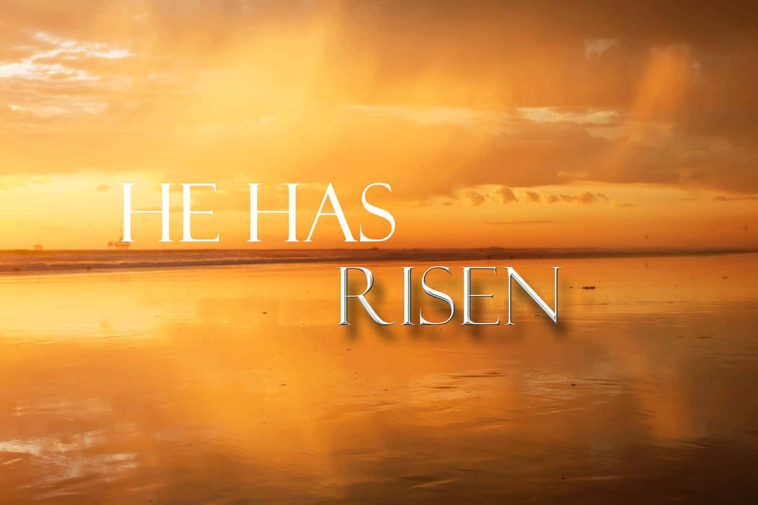 Christ Is Risen, golden sunrise, calm ocean, HD Desktop Wallpaper