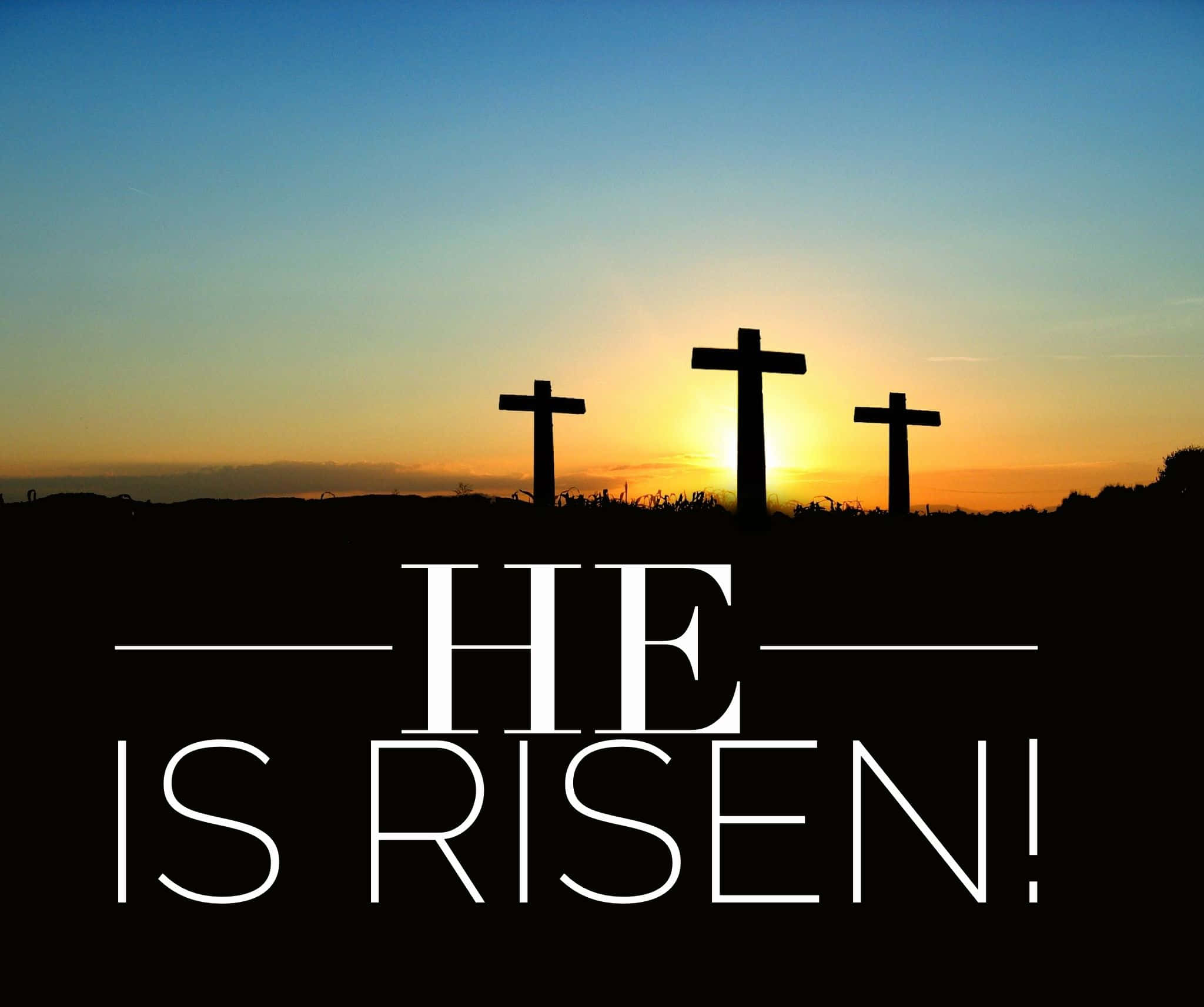 Christ Is Risen, golden sunset, three crosses, Full HD Desktop Wallpaper