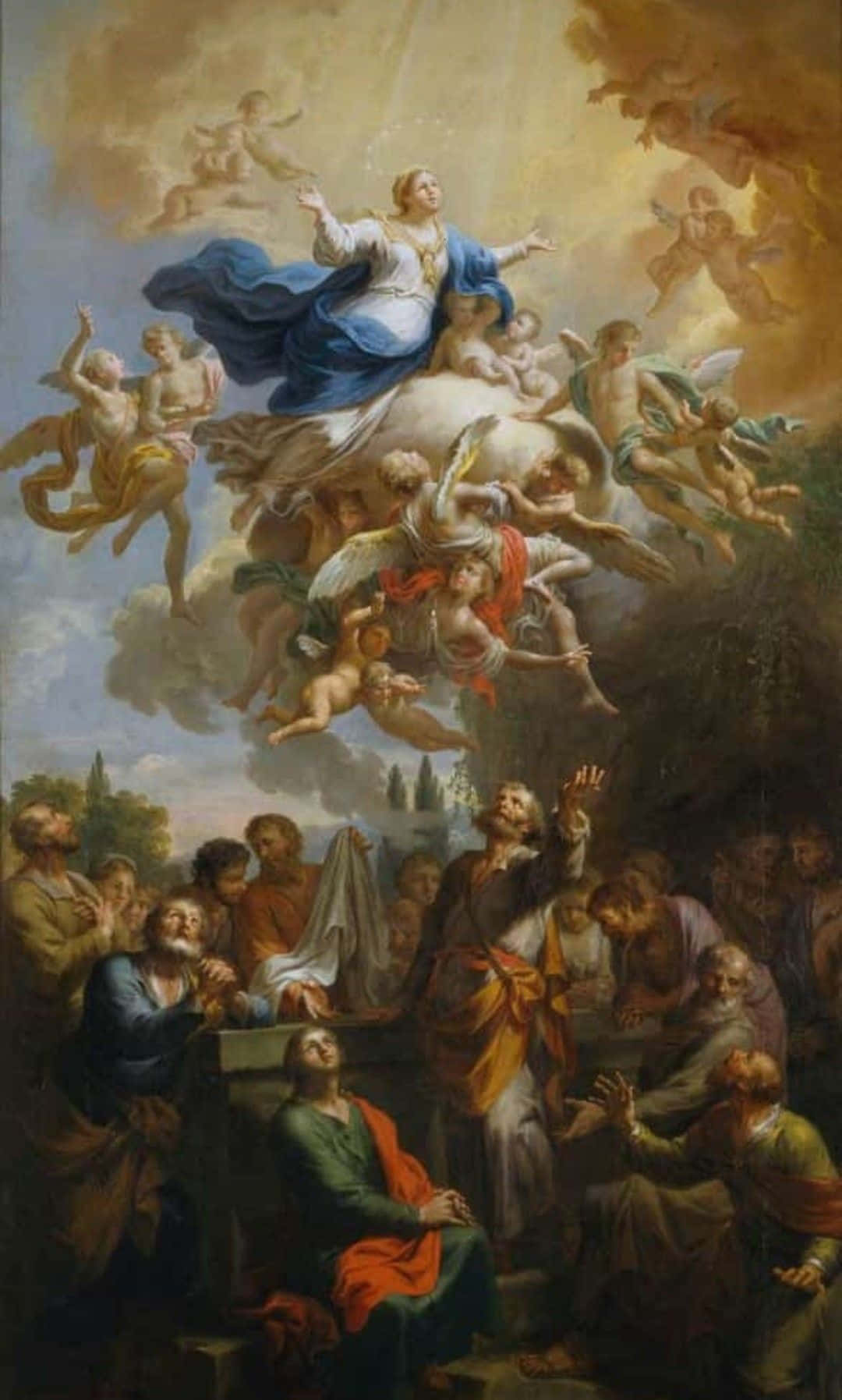 baroque painting, divine female figure, blue robes, HD Phone Wallpaper