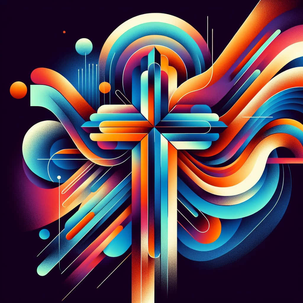 abstract vibrant cross art, orange and blue gradients, flowing abstract shapes, SD Desktop Wallpaper