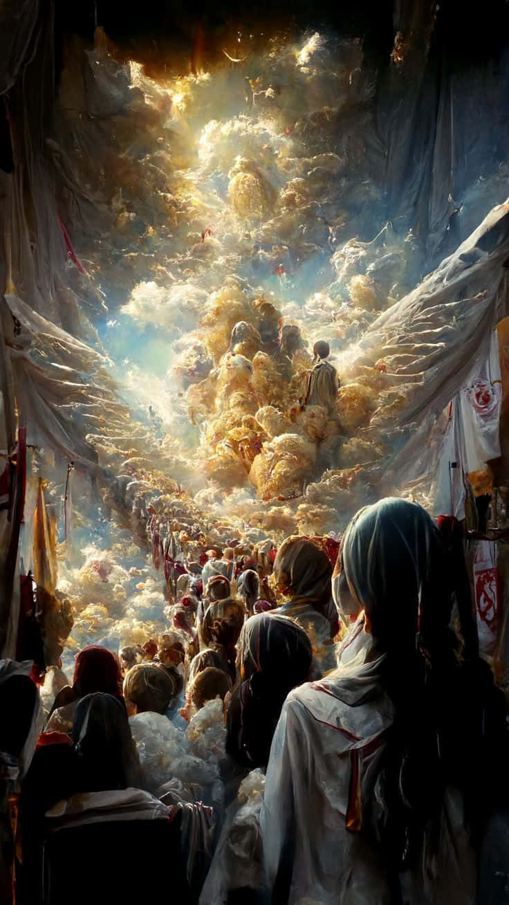 heavenly ascent, white robes, cathedral-like space, HD Phone Wallpaper