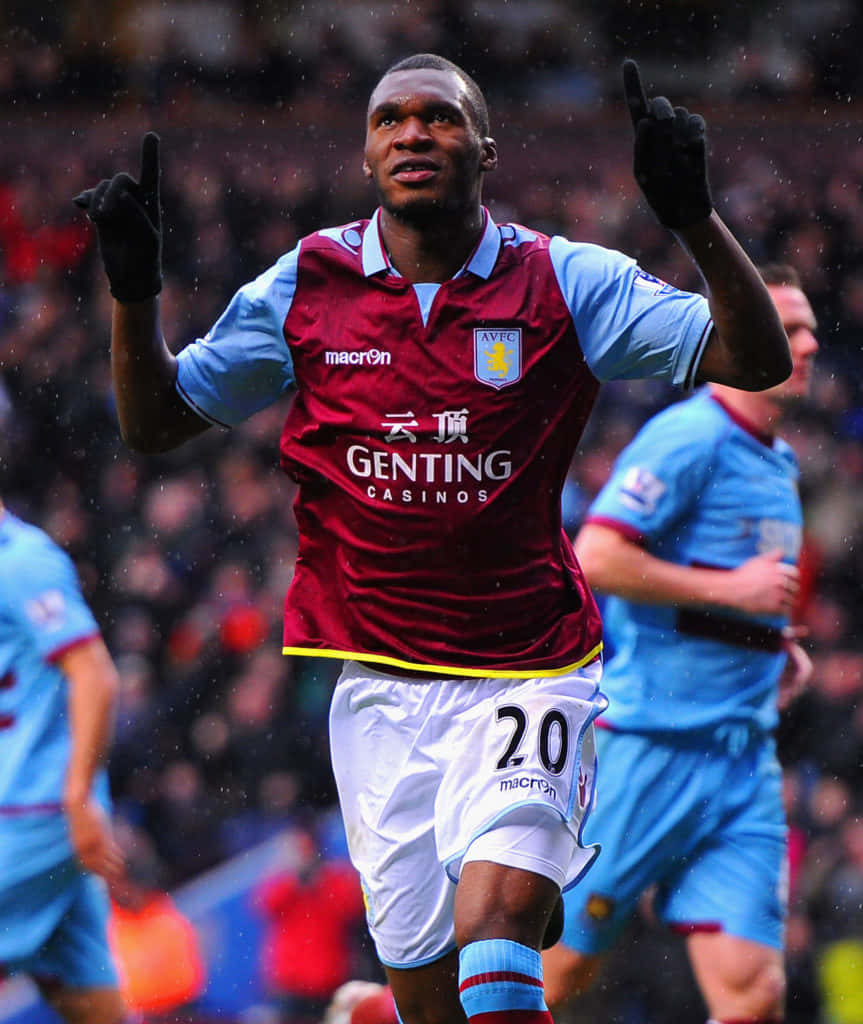 Christian Benteke, maroon and blue Aston Villa jersey, goal celebration, SD Phone Wallpaper