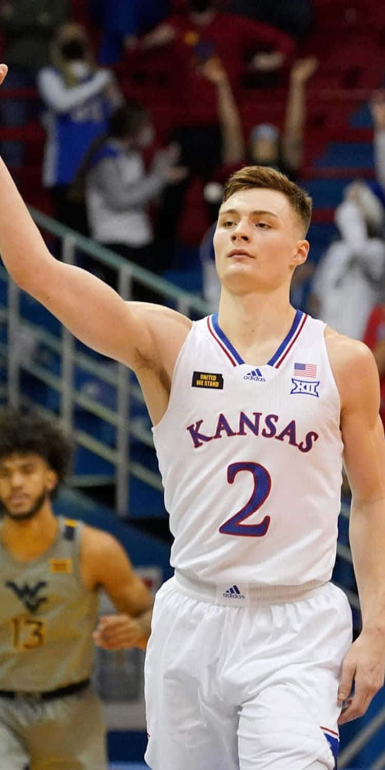 Christian Braun, Kansas basketball player, white jersey number two, HD Phone Wallpaper