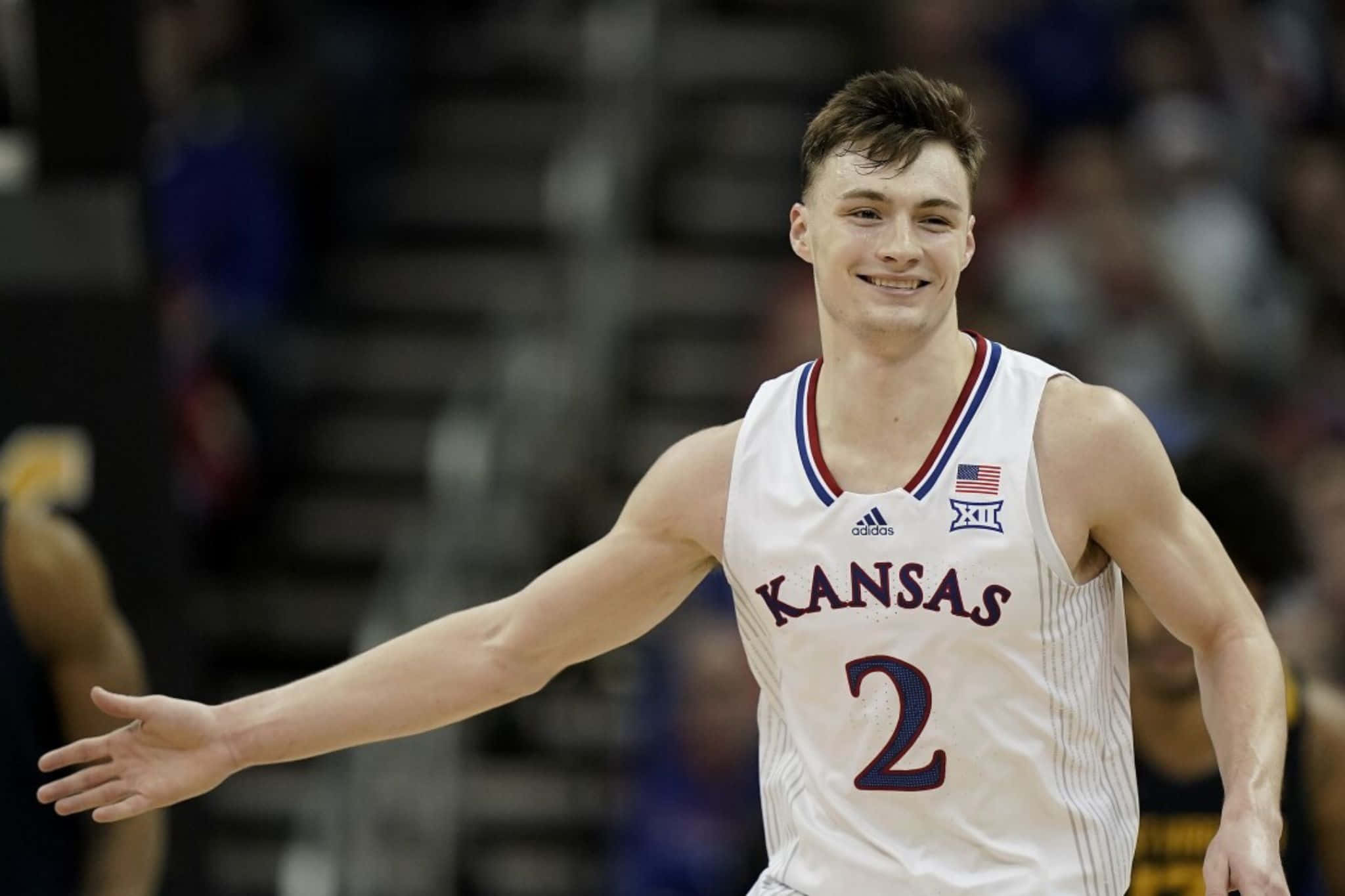 Christian Braun, Kansas basketball player, white jersey, Full HD Desktop Wallpaper