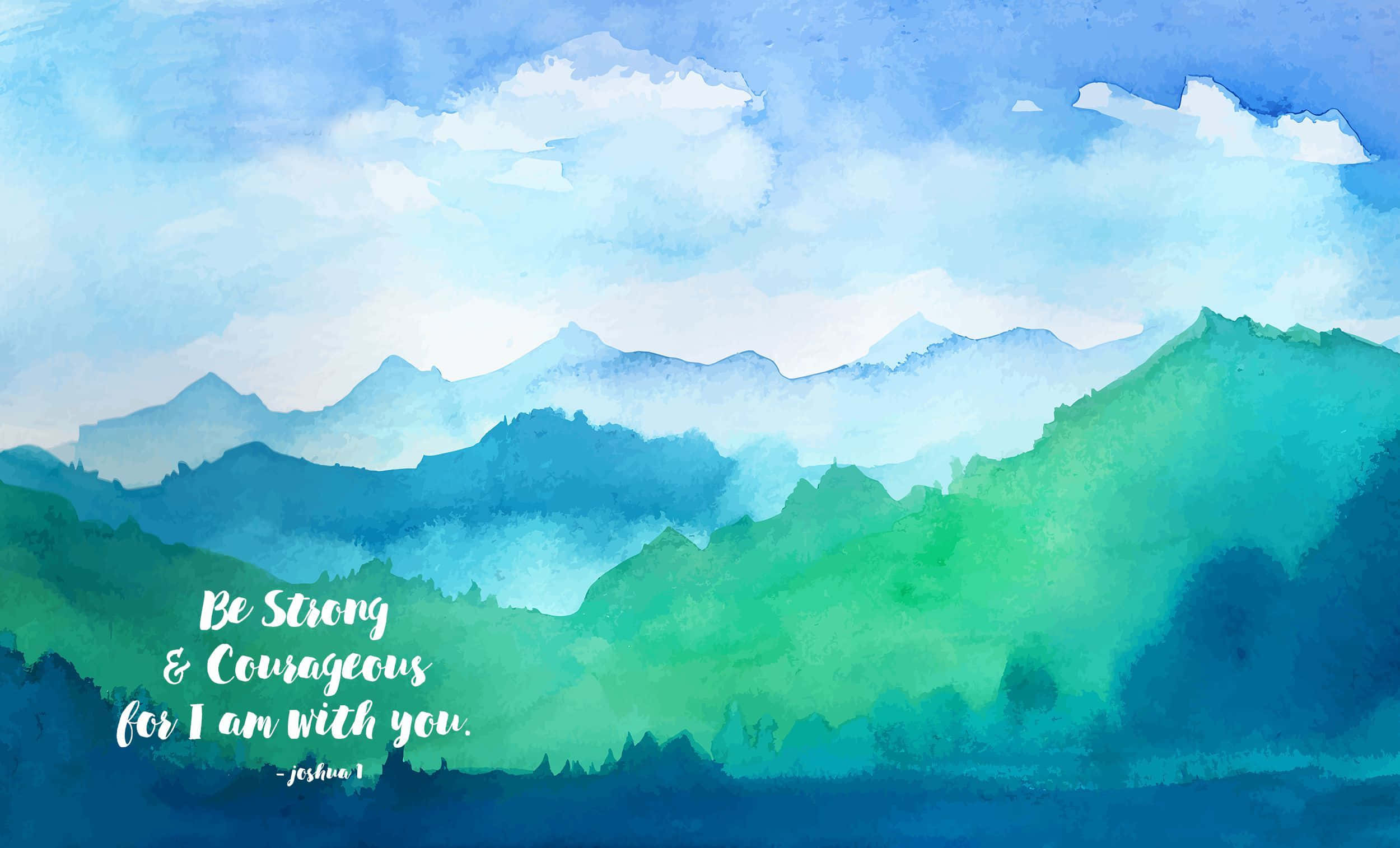 Christian Desktop, watercolor mountains, teal to blue, Full HD Desktop Wallpaper