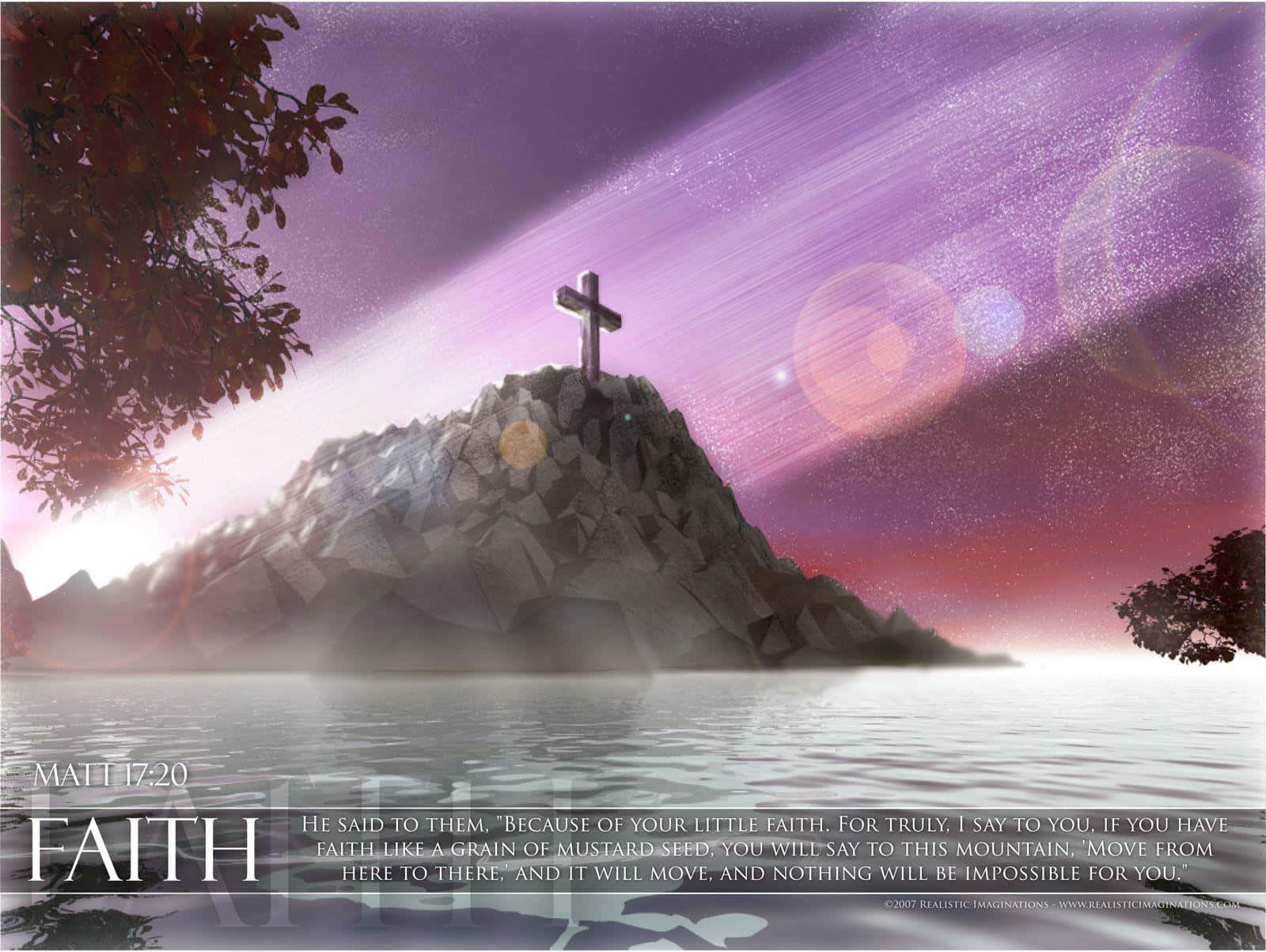 Christian Desktop, glowing cross, rocky island, HD Desktop Wallpaper
