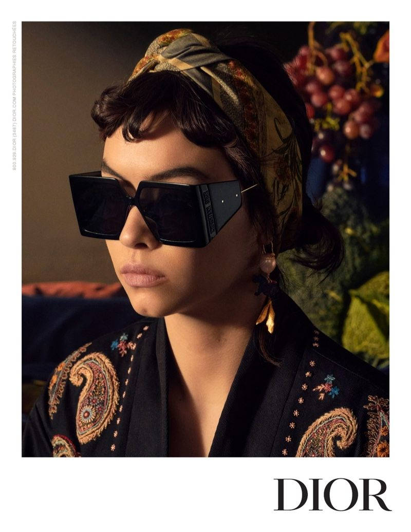 Christian Dior, black sunglasses, patterned headscarf, SD Phone Wallpaper