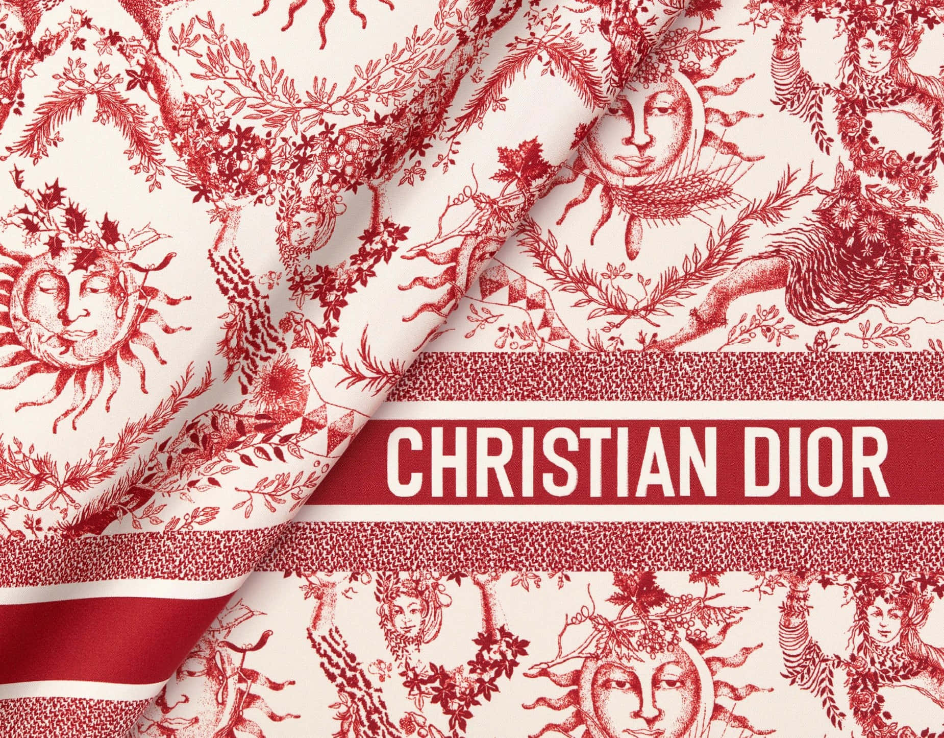 Christian Dior, red and cream silk scarf, toiles de jouy patterns, HD Desktop Wallpaper