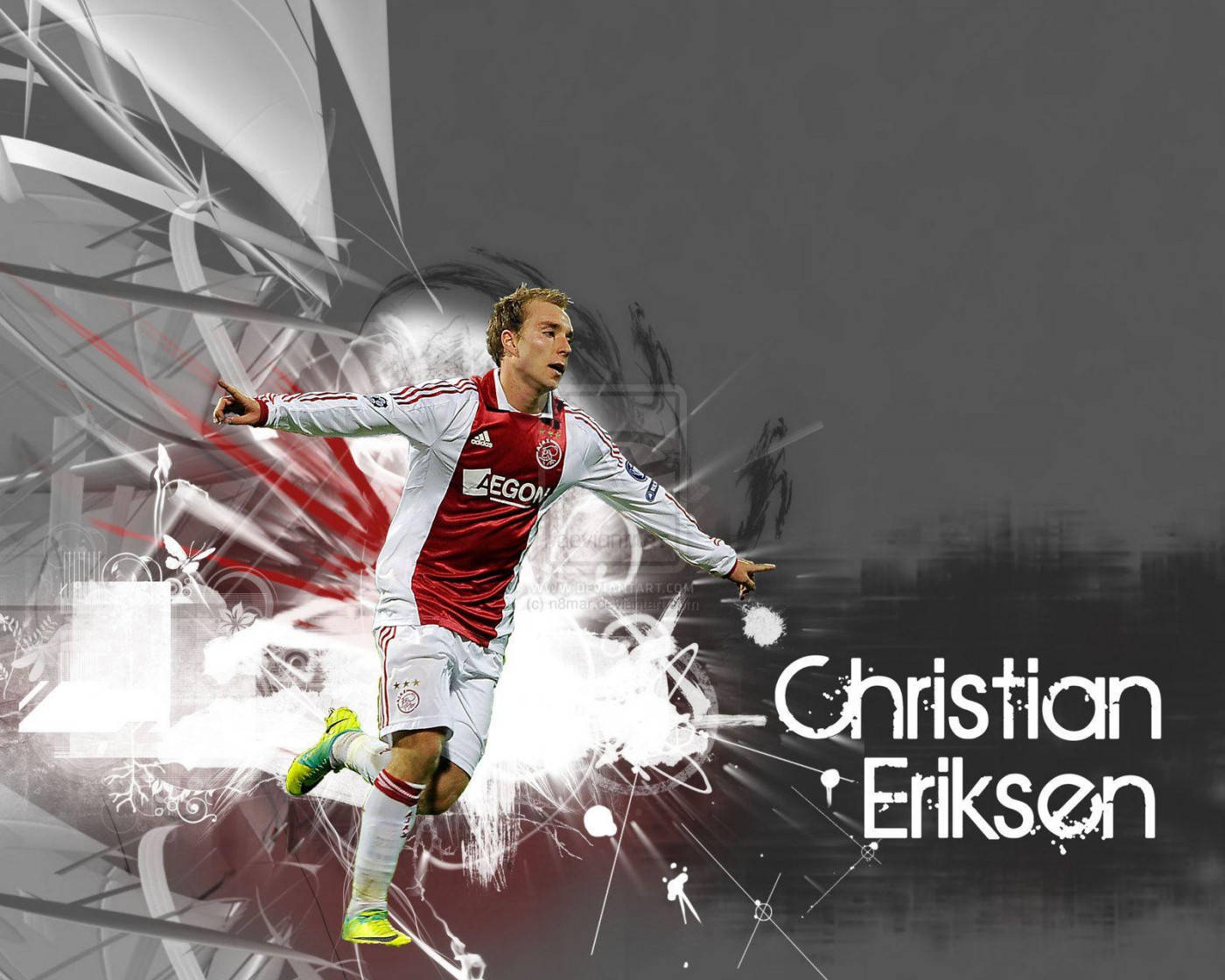 Christian Eriksen, red and white jersey, soccer player, HD Desktop Wallpaper