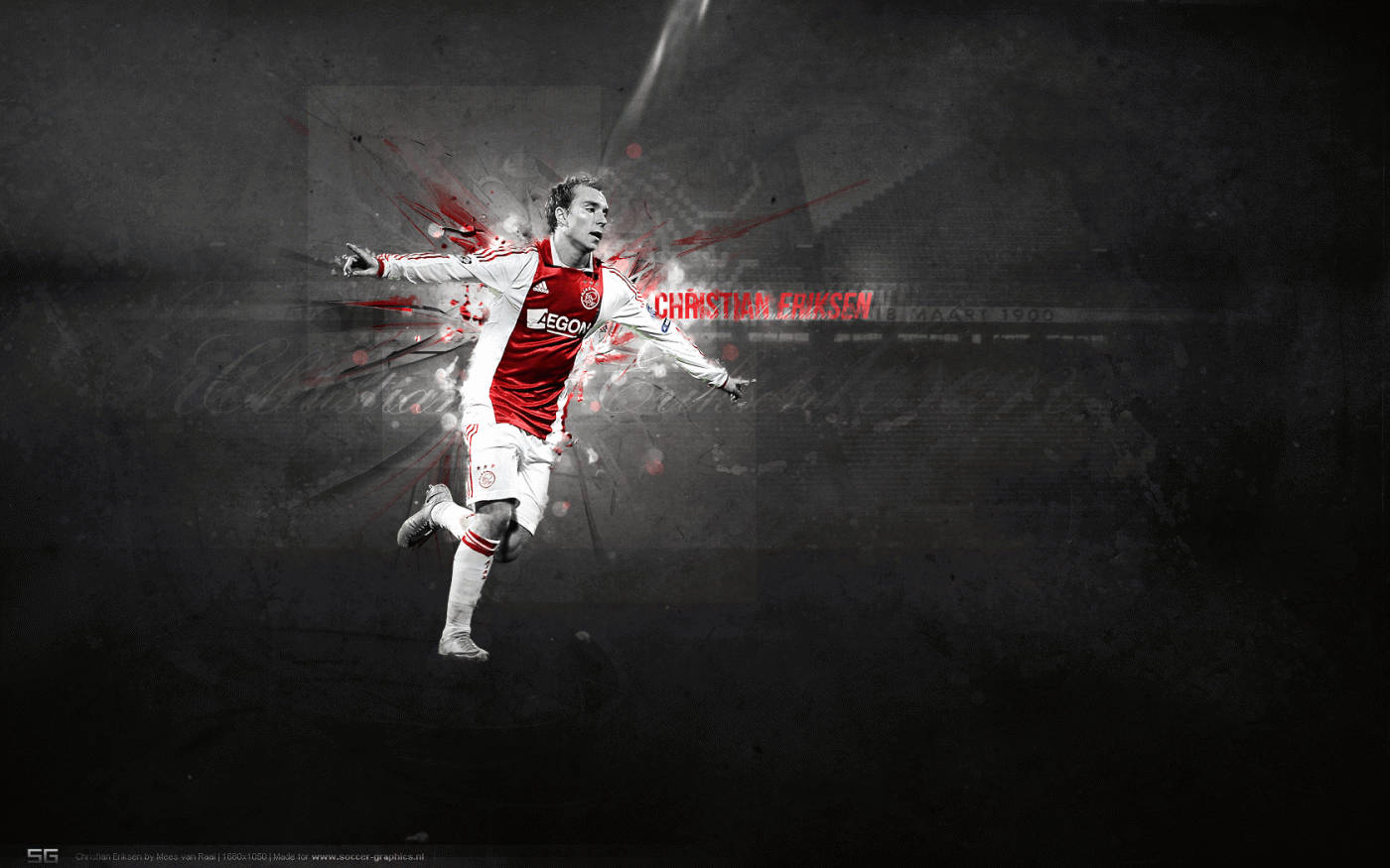 Christian Eriksen, red and white jersey, dark gritty background, HD Desktop Wallpaper