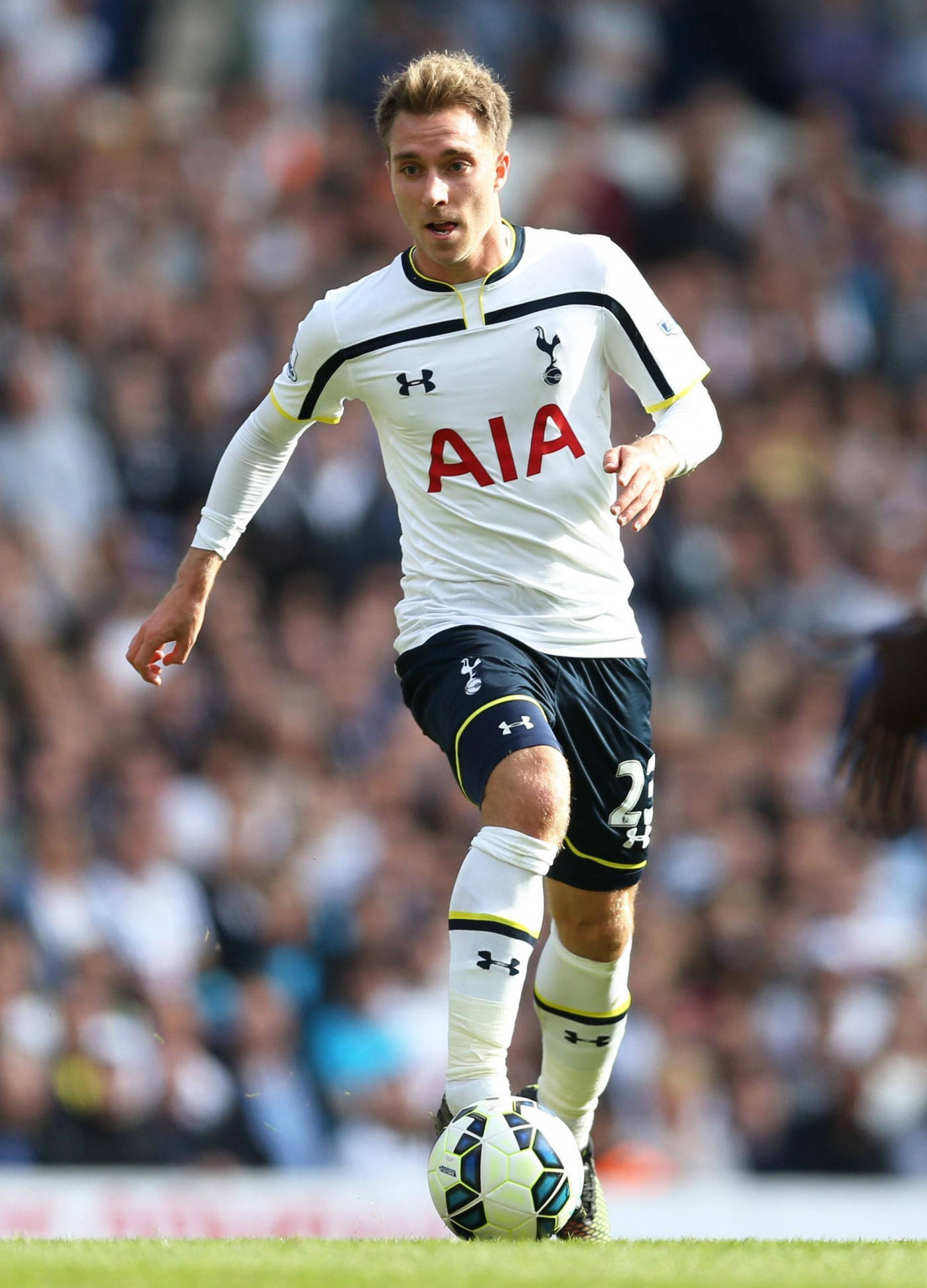 Christian Eriksen, white Tottenham kit, sunlit grass pitch, Full HD Phone Wallpaper