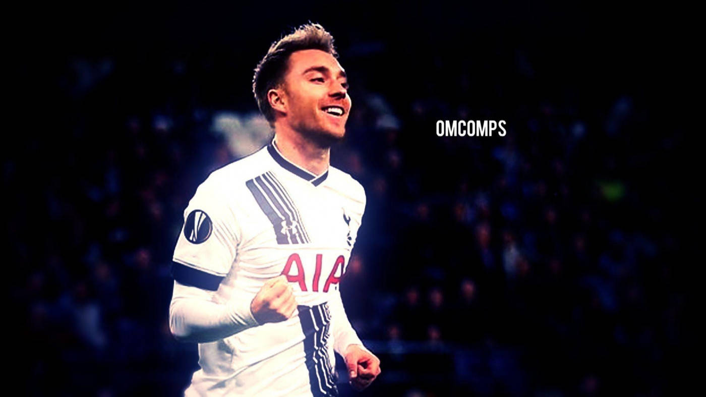 Christian Eriksen, white Tottenham jersey, stadium lights, HD Desktop Wallpaper