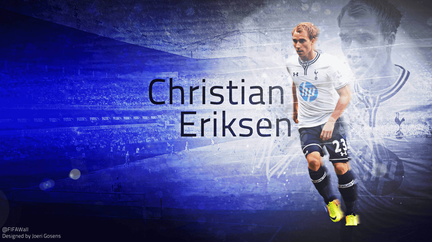 Christian Eriksen, white jersey, blue stadium backdrop, HD Desktop Wallpaper