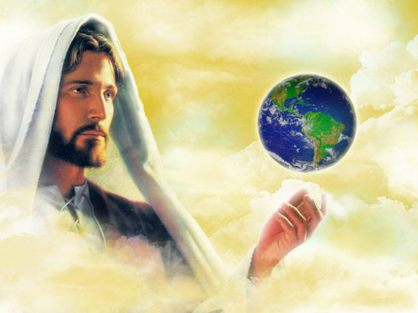 Christian God, earth globe, white robes, HD Desktop Wallpaper
