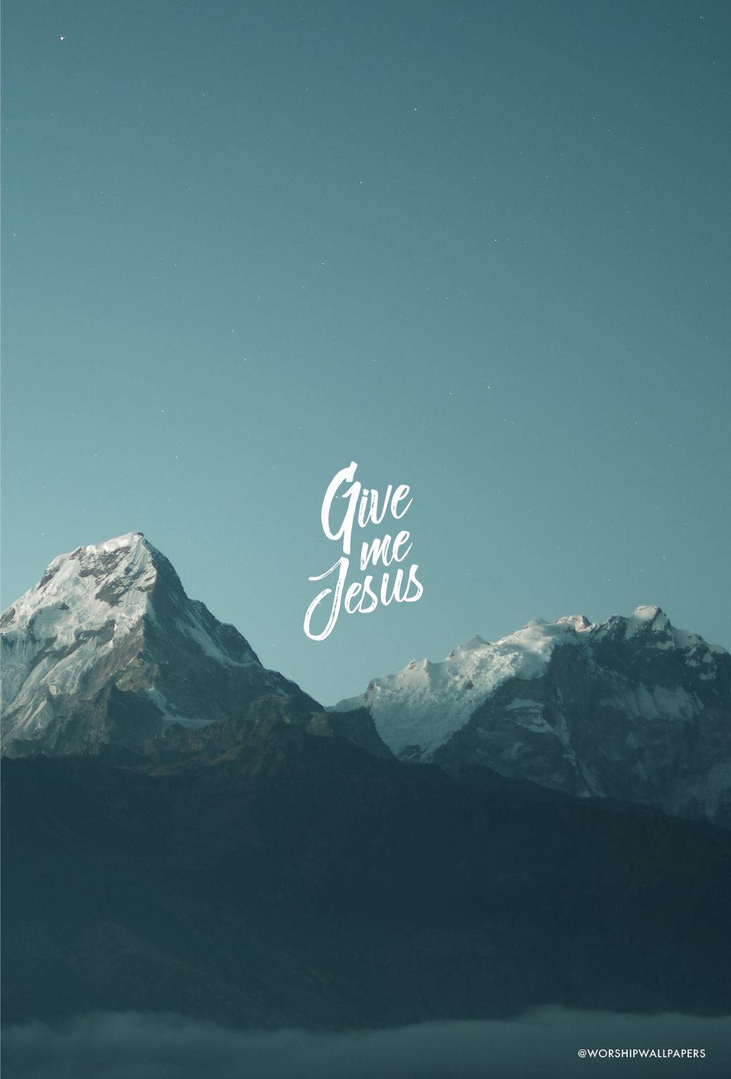 Christian Give Me Jesus, snowcapped mountain peaks, starry teal sky, HD Phone Wallpaper