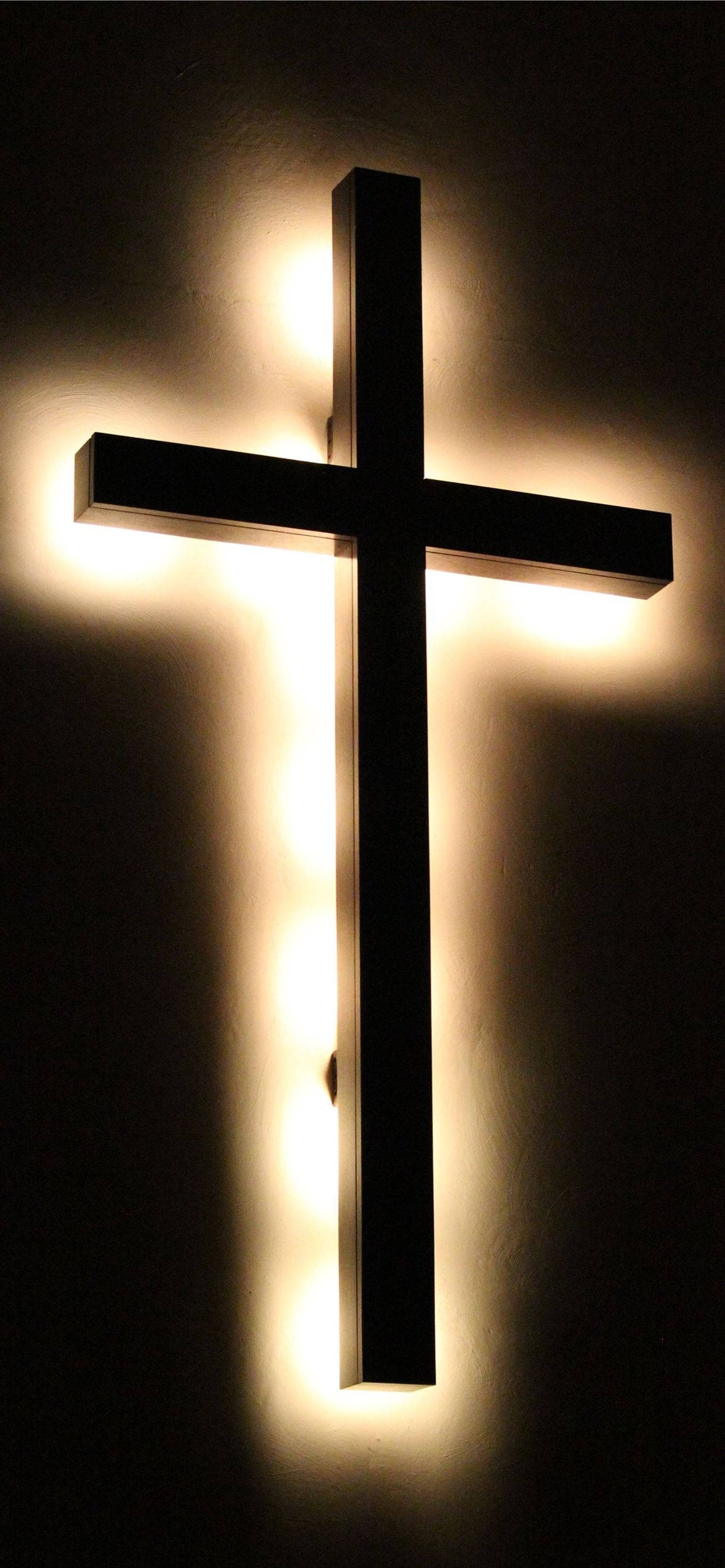 Christian iPhone, glowing black cross, dark wall, Full HD Phone Wallpaper