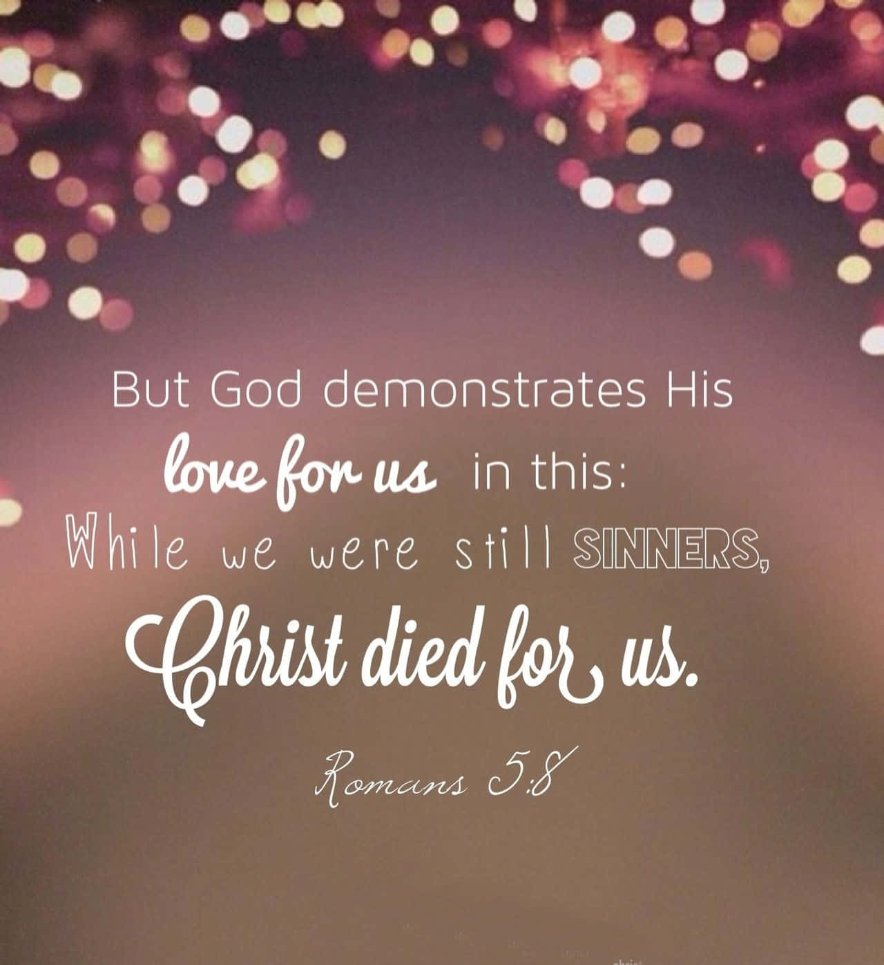 Romans 5:8, girly christian, soft purple bokeh, HD Phone Wallpaper