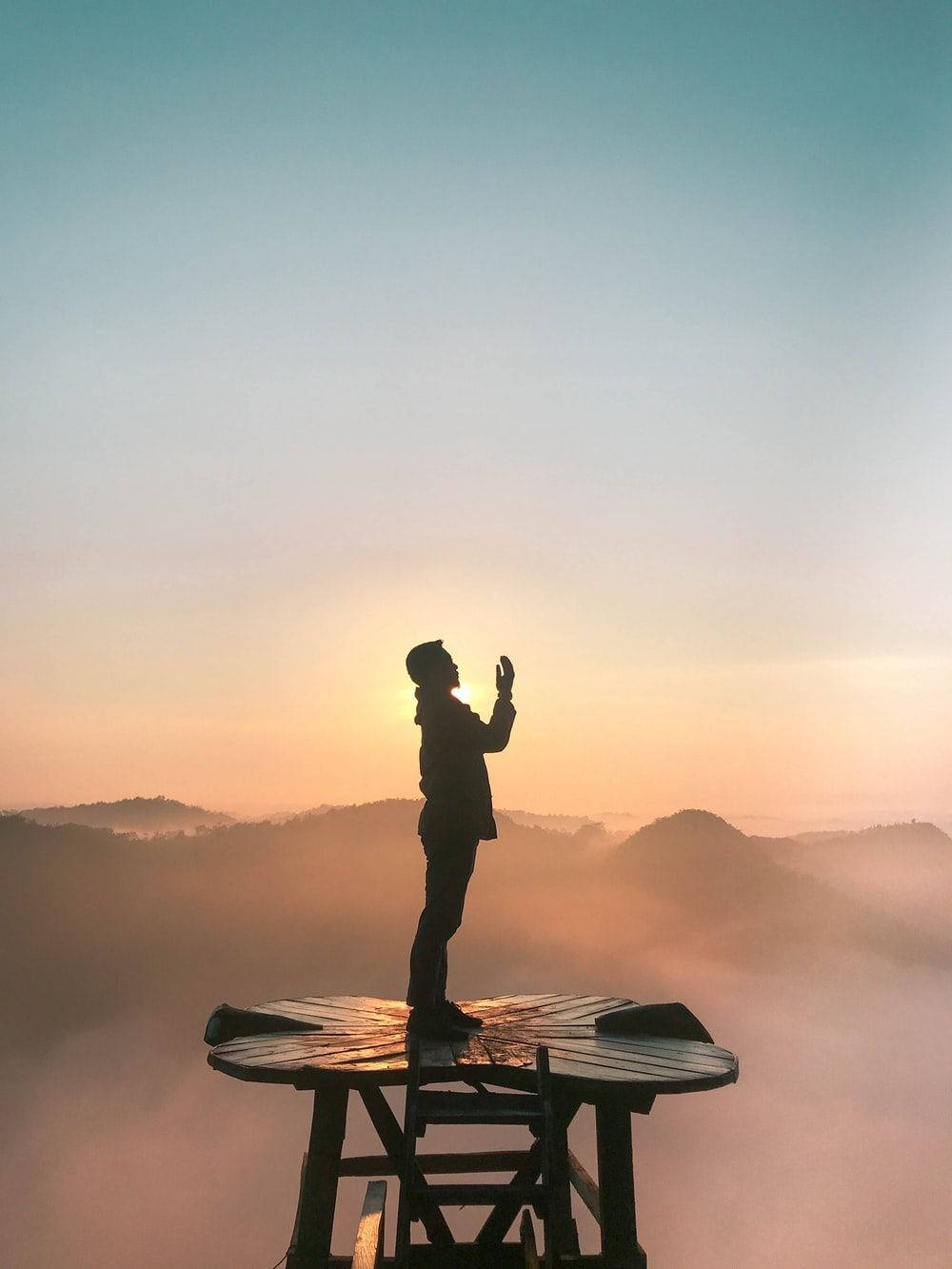 man, praying, wooden platform, HD Phone Wallpaper