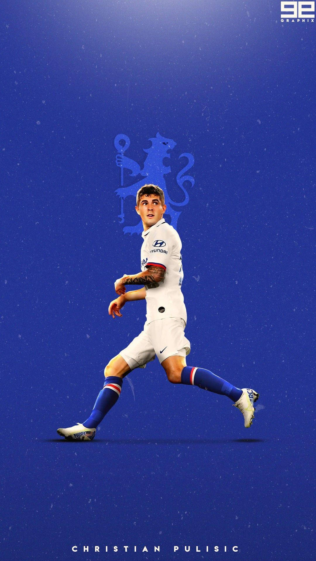 Christian Pulisic, white kit, deep blue background, Full HD Phone Wallpaper